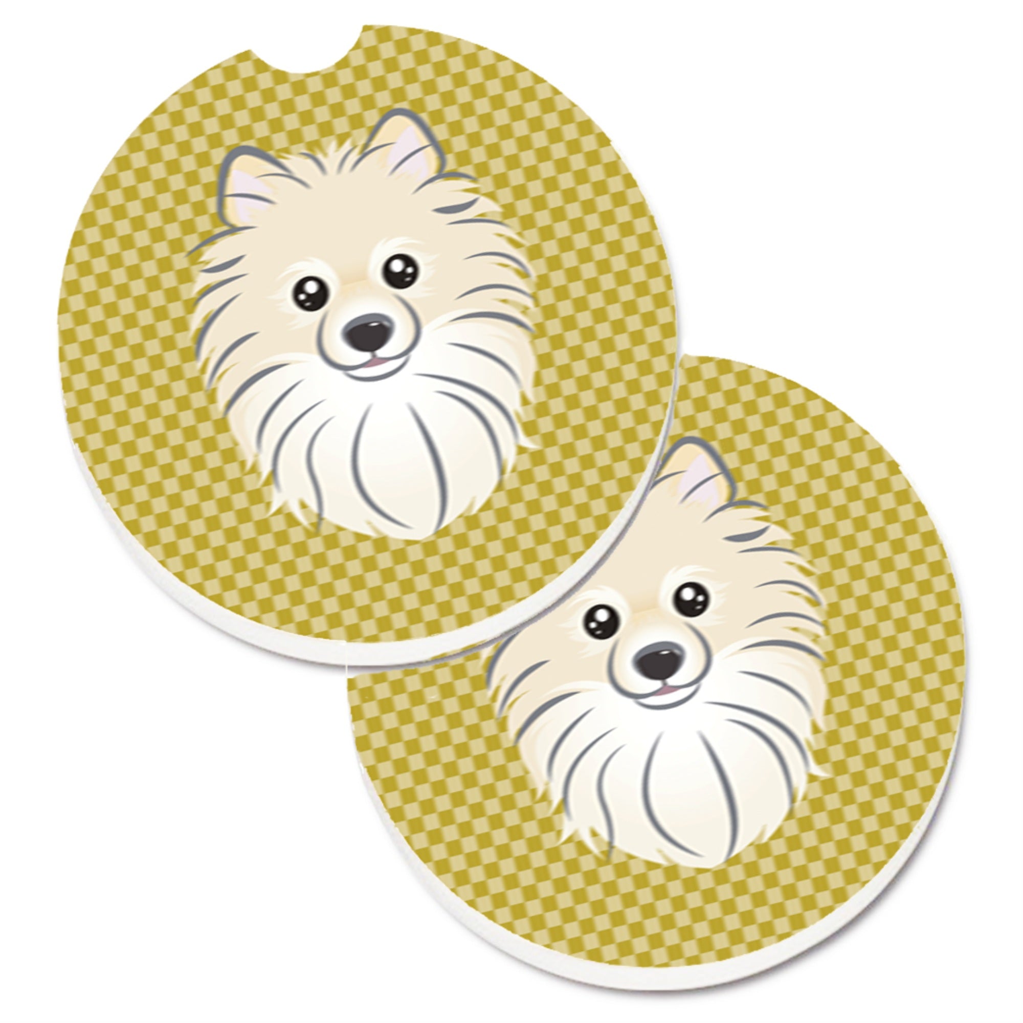 Caroline'S Treasures Tan Checkered Pomeranian Set Of 2 Cup Holder Car Coasters Bb1135Carc, 2.56, Multicolor