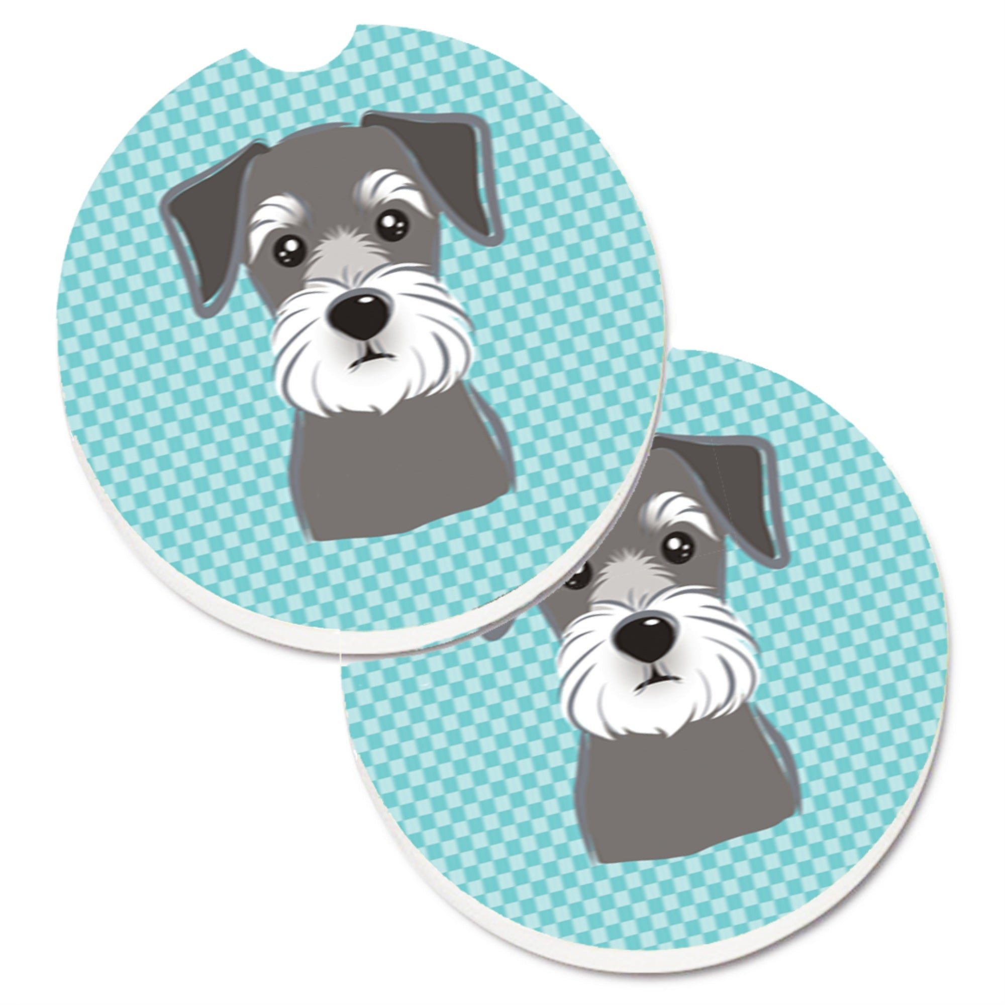 Caroline'S Treasures Blue Checkered Schnauzer Set Of 2 Cup Holder Car Coasters Bb1136Carc, 2.56, Multicolor