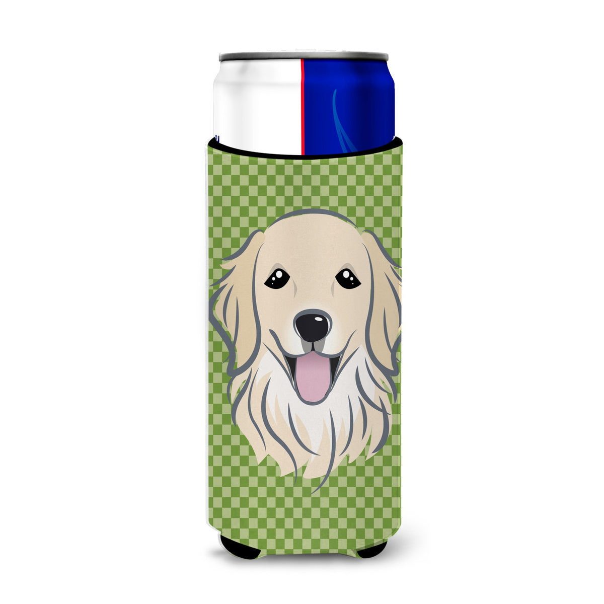 Green Checkered Golden Retriever Ultra Beverage Insulators For Slim Cans Bb1137Muk