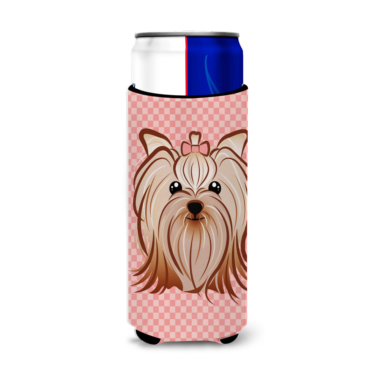 Pink Checkered Yorkie / Yorkshire Terrier Ultra Beverage Insulators For Slim Cans Bb1138Muk