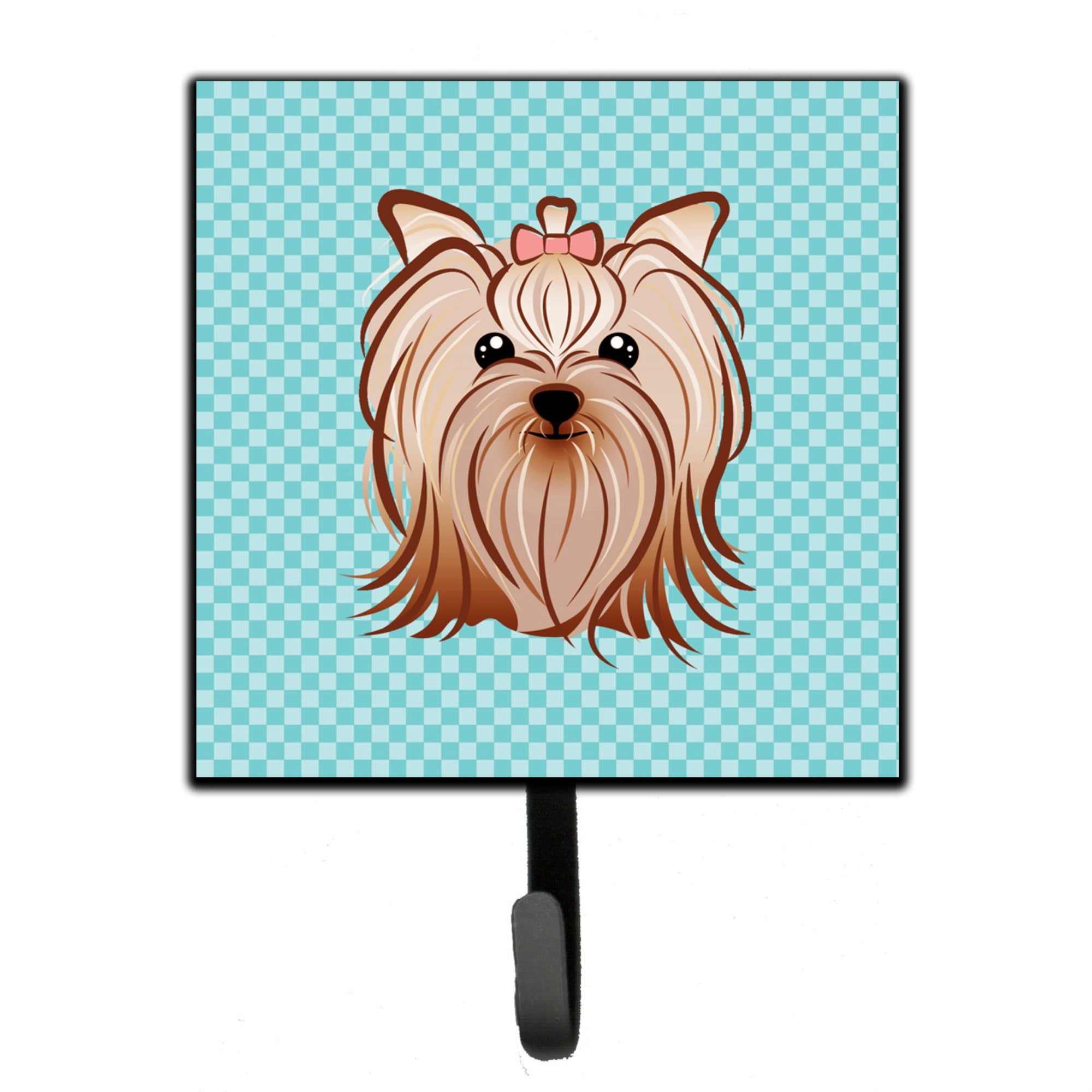 Caroline'S Treasures Bb1142Sh4 Checkerboard Blue Yorkie Yorkshire Terrier Leash Or Key Holder, Small, Multicolor