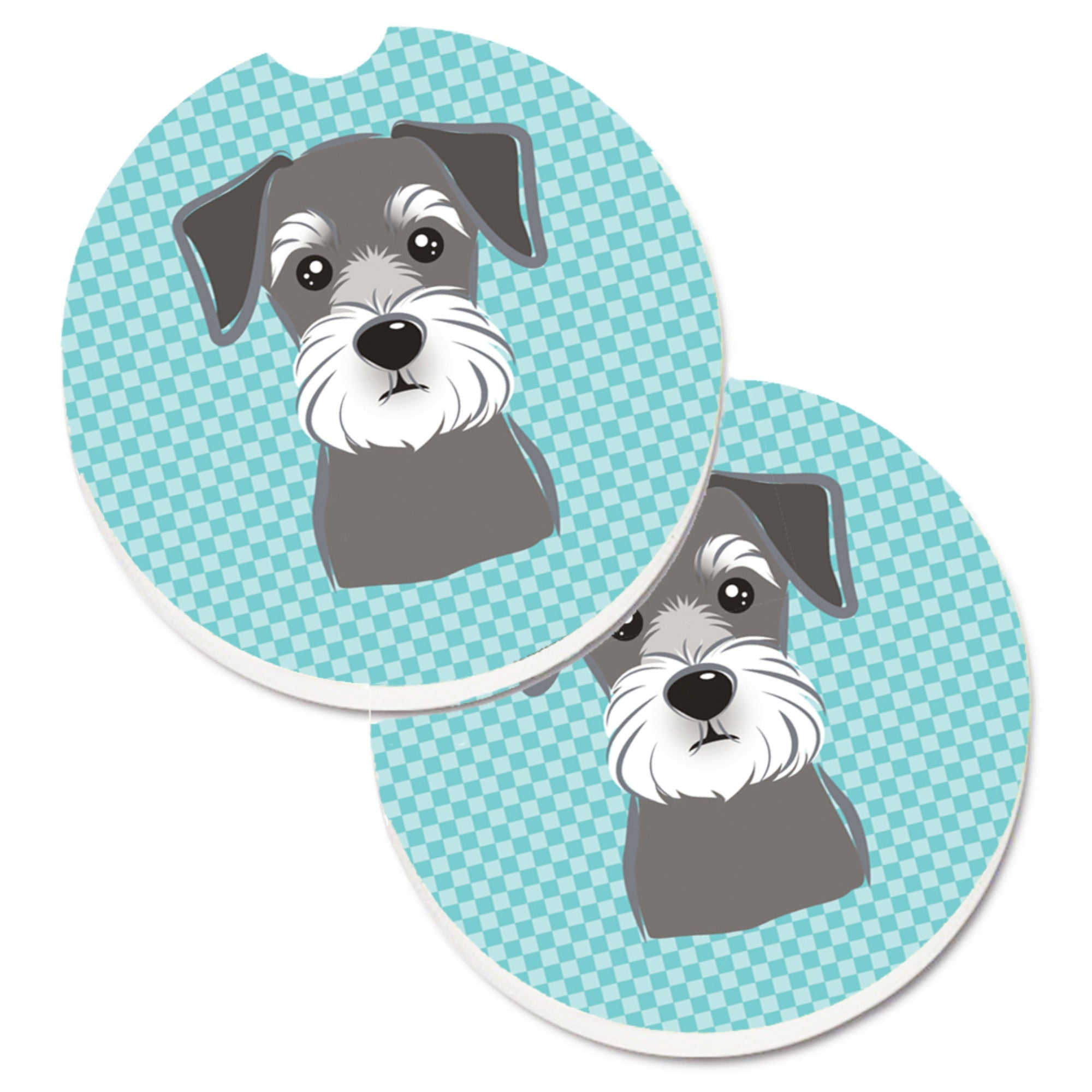 Caroline'S Treasures Checkerboard Blue Schnauzer Set Of 2 Cup Holder Car Coasters Bb1144Carc, 2.56, Multicolor