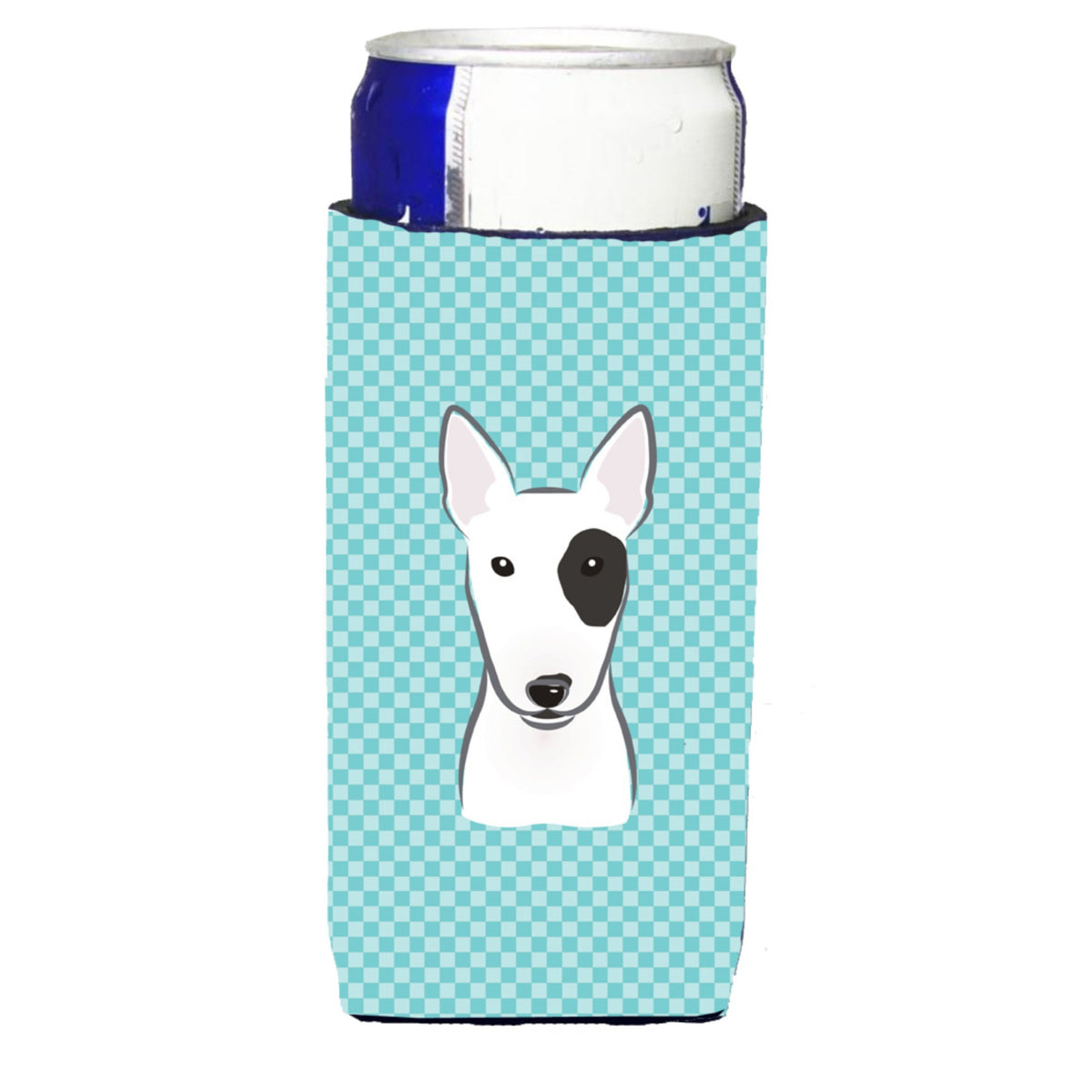 Checkerboard Blue Bull Terrier Ultra Beverage Insulators For Slim Cans Bb1147Muk