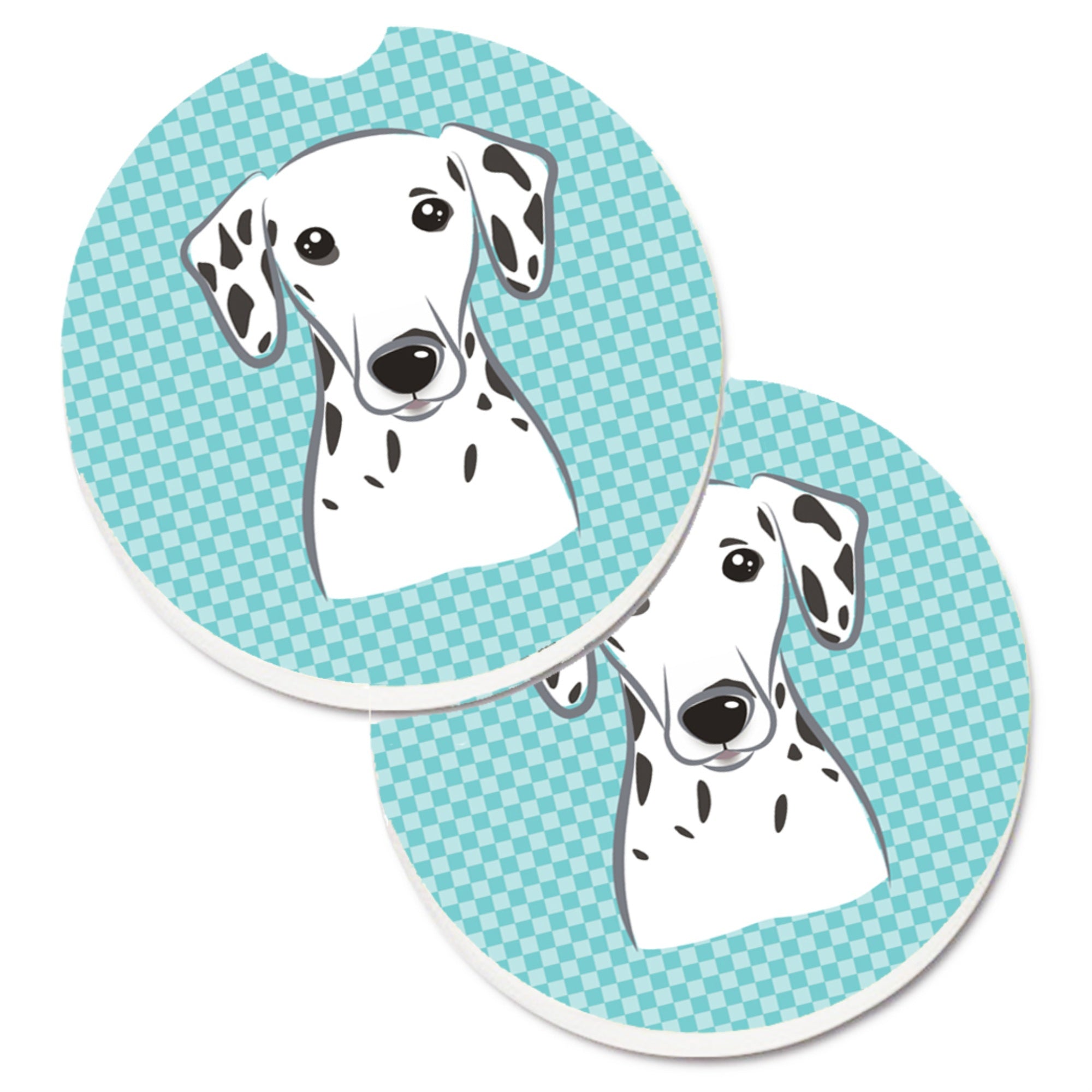 Caroline'S Treasures Checkerboard Blue Dalmatian Set Of 2 Cup Holder Car Coasters Bb1148Carc, 2.56, Multicolor