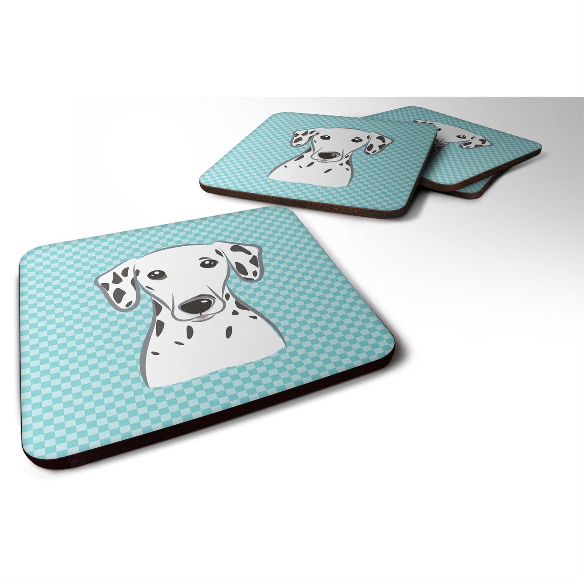 Caroline'S Treasures Bb1148Fc Checkerboard Blue Dalmatian Foam Coaster (Set Of 4), 3.5 H X 3.5 W, Multicolor