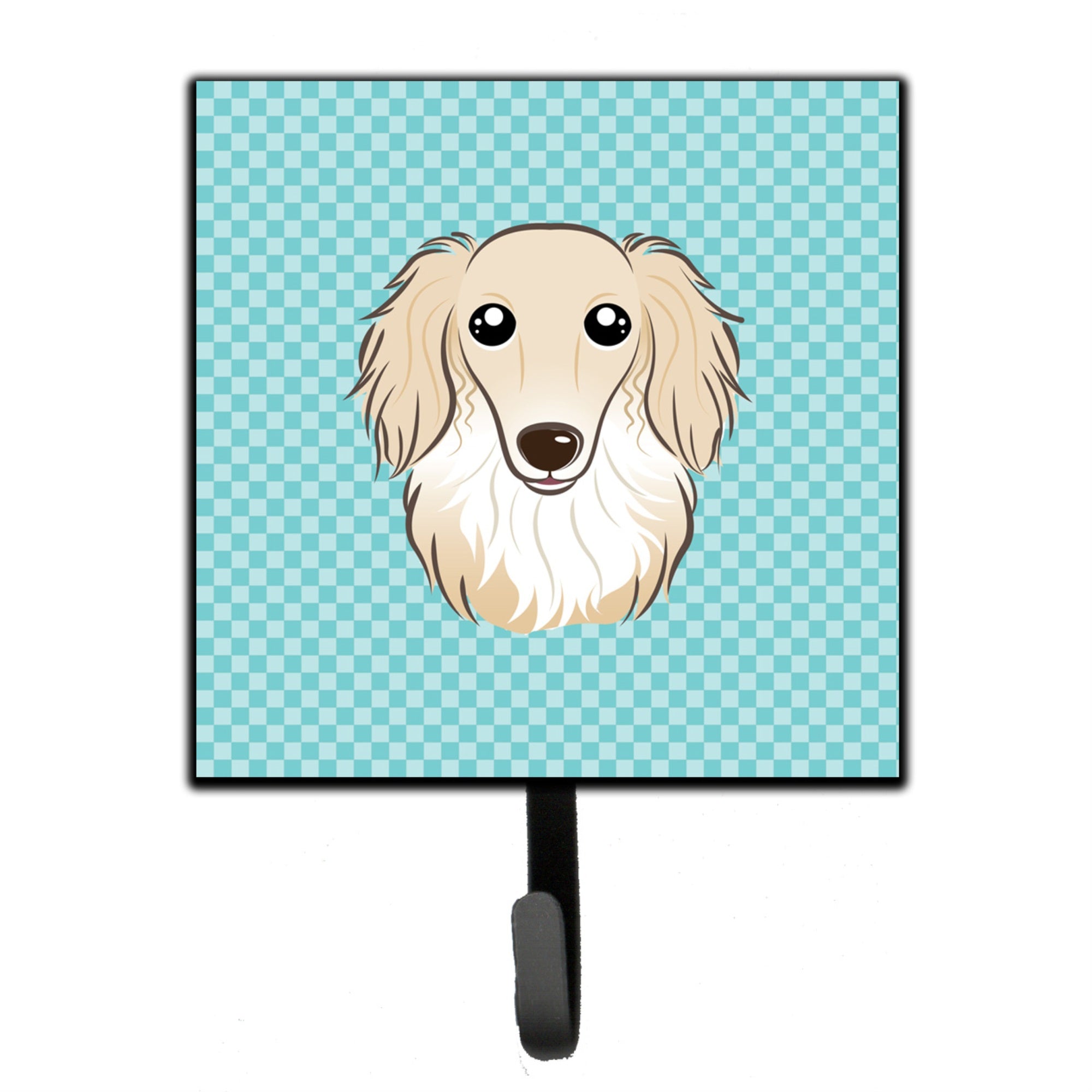 Caroline'S Treasures Bb1150Sh4 Checkerboard Blue Longhair Creme Dachshund Leash Or Key Holder, Small, Multicolor