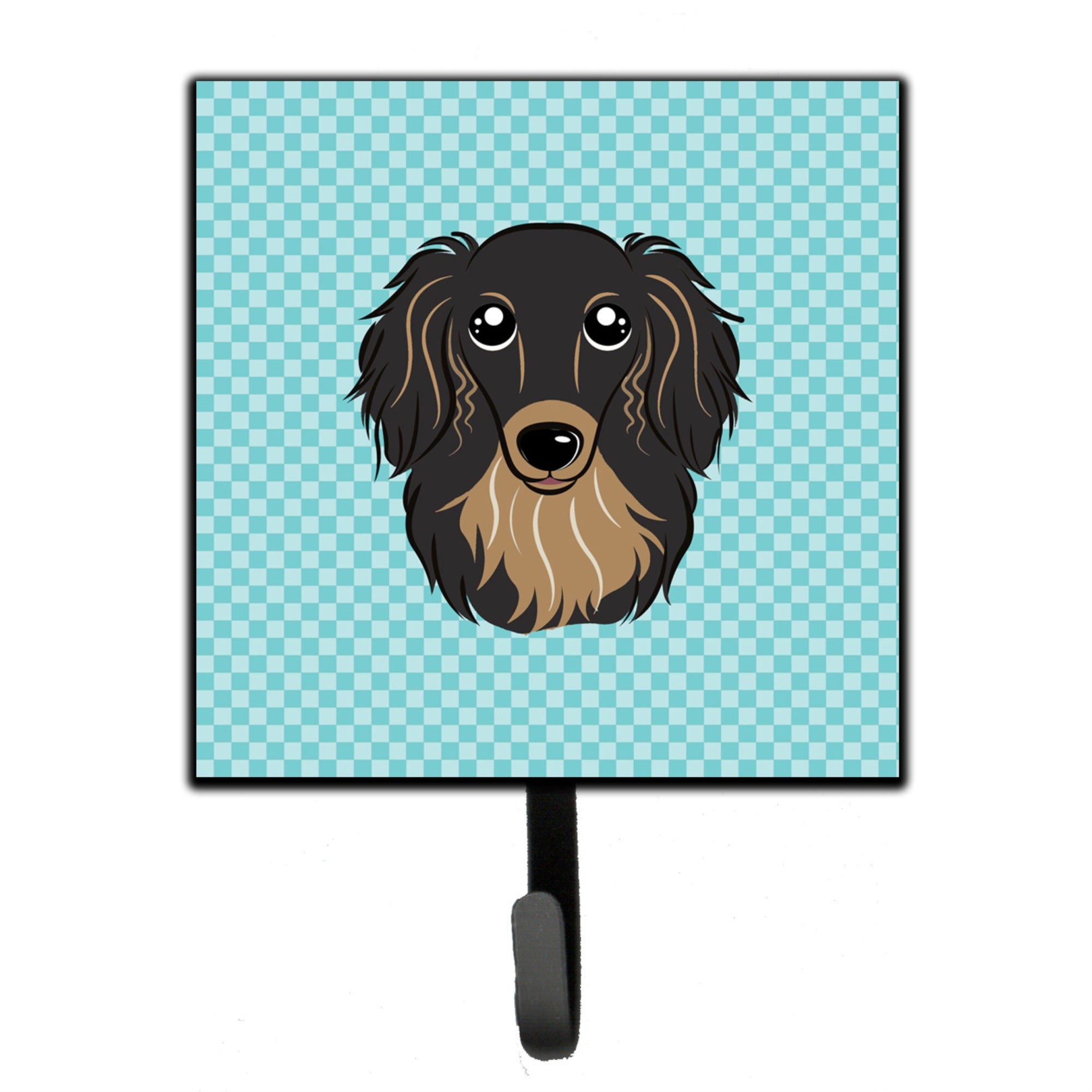 Caroline'S Treasures Bb1151Sh4 Checkerboard Blue Longhair Black And Tan Dachshund Leash Or Key Holder, Small, Multicolor