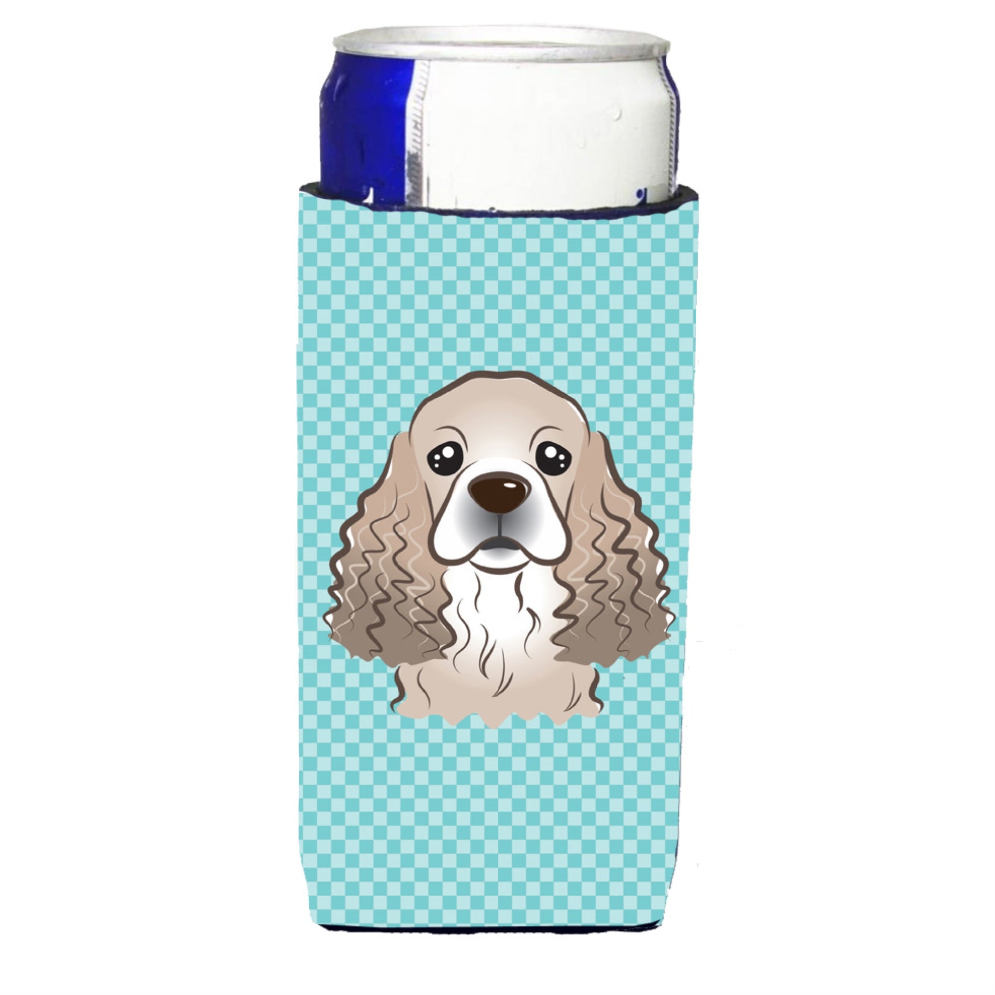 Checkerboard Blue Cocker Spaniel Ultra Beverage Insulators For Slim Cans Bb1154Muk