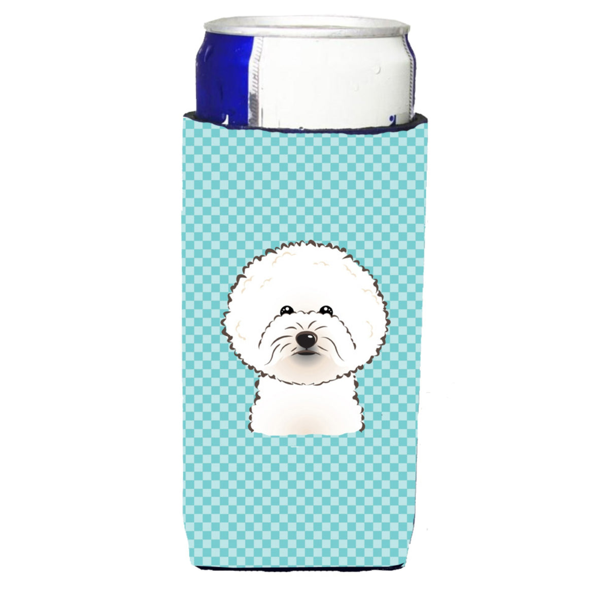 Checkerboard Blue Bichon Frise Ultra Beverage Insulators For Slim Cans Bb1155Muk