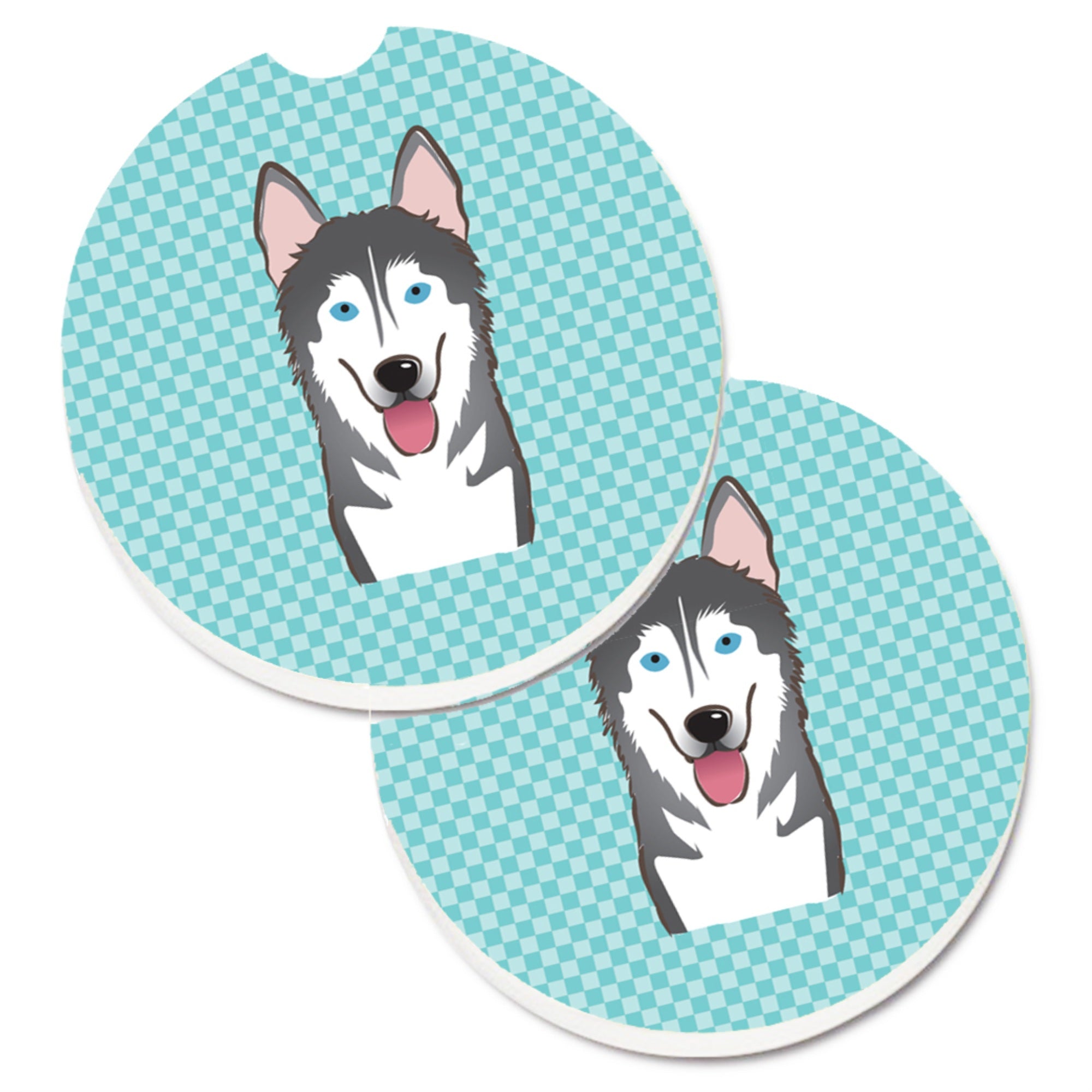 Caroline'S Treasures Checkerboard Blue Alaskan Malamute Set Of 2 Cup Holder Car Coasters Bb1156Carc, 2.56, Multicolor