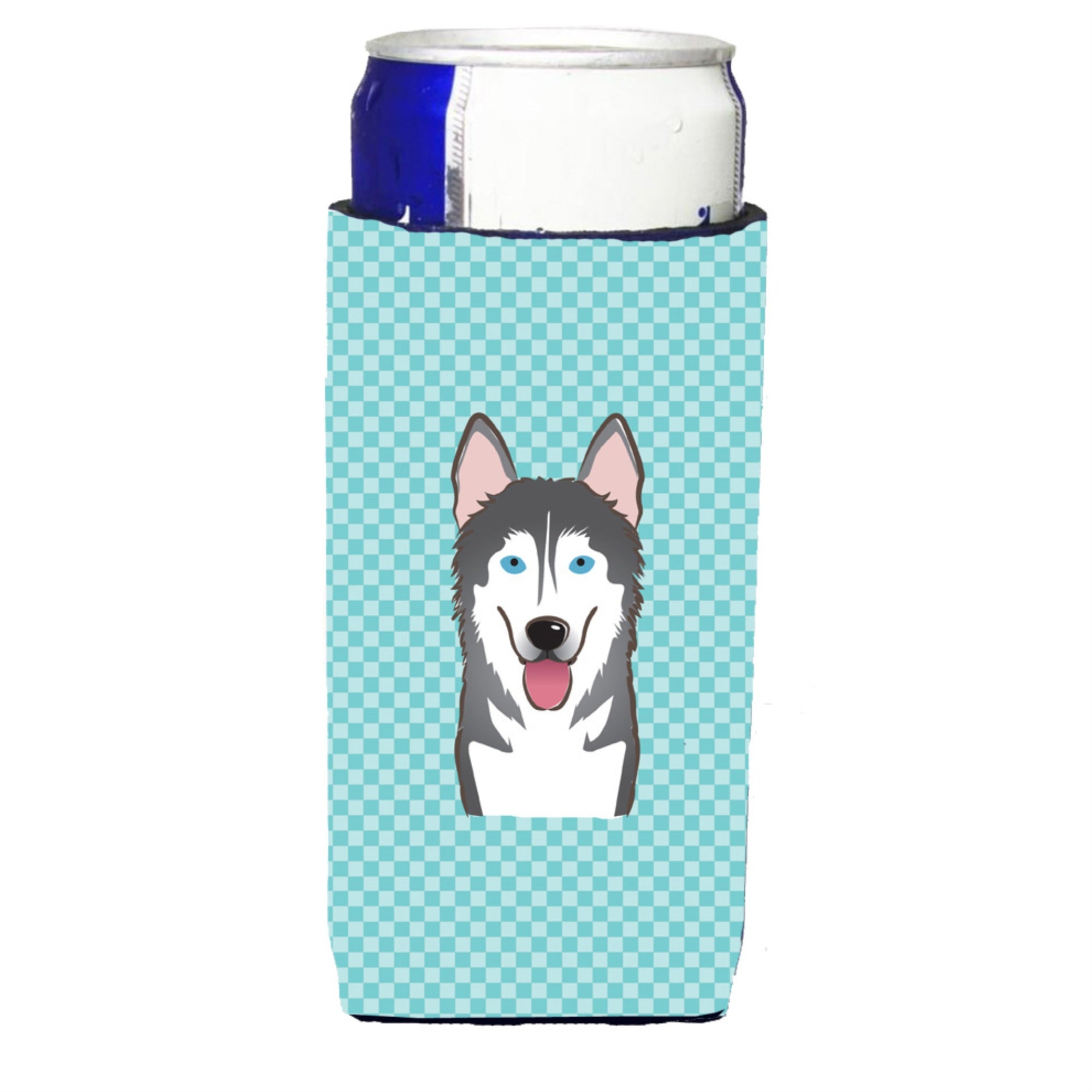Checkerboard Blue Alaskan Malamute Ultra Beverage Insulators For Slim Cans