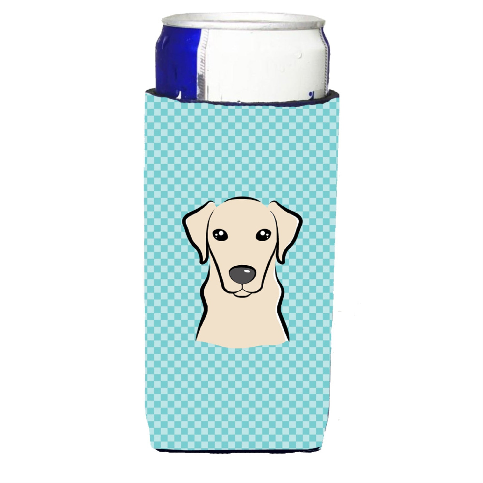 Checkerboard Blue Yellow Labrador Ultra Beverage Insulators For Slim Cans Bb1160Muk