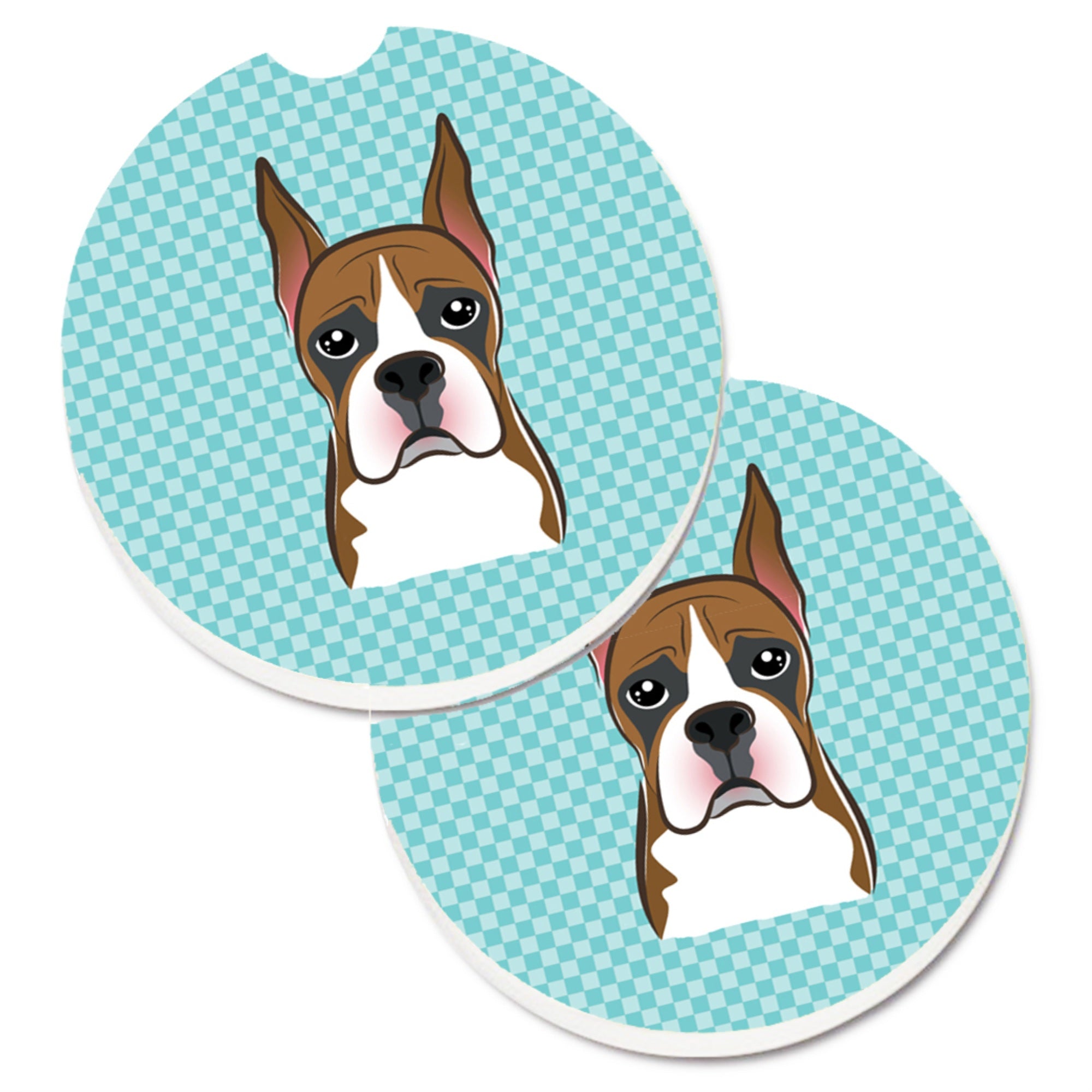 Caroline'S Treasures Checkerboard Blue Boxer Set Of 2 Cup Holder Car Coasters Bb1161Carc, 2.56, Multicolor