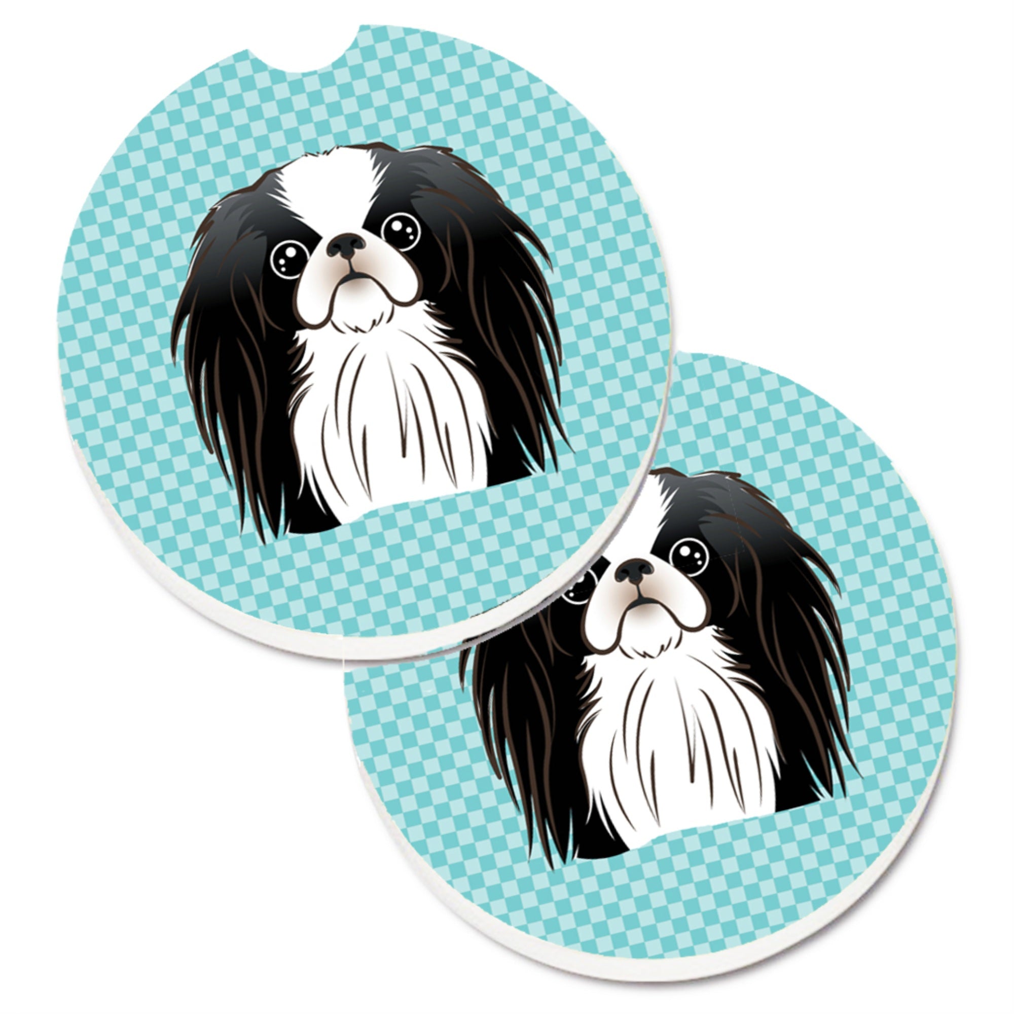 Caroline'S Treasures Checkerboard Blue Japanese Chin Set Of 2 Cup Holder Car Coasters Bb1168Carc, 2.56, Multicolor