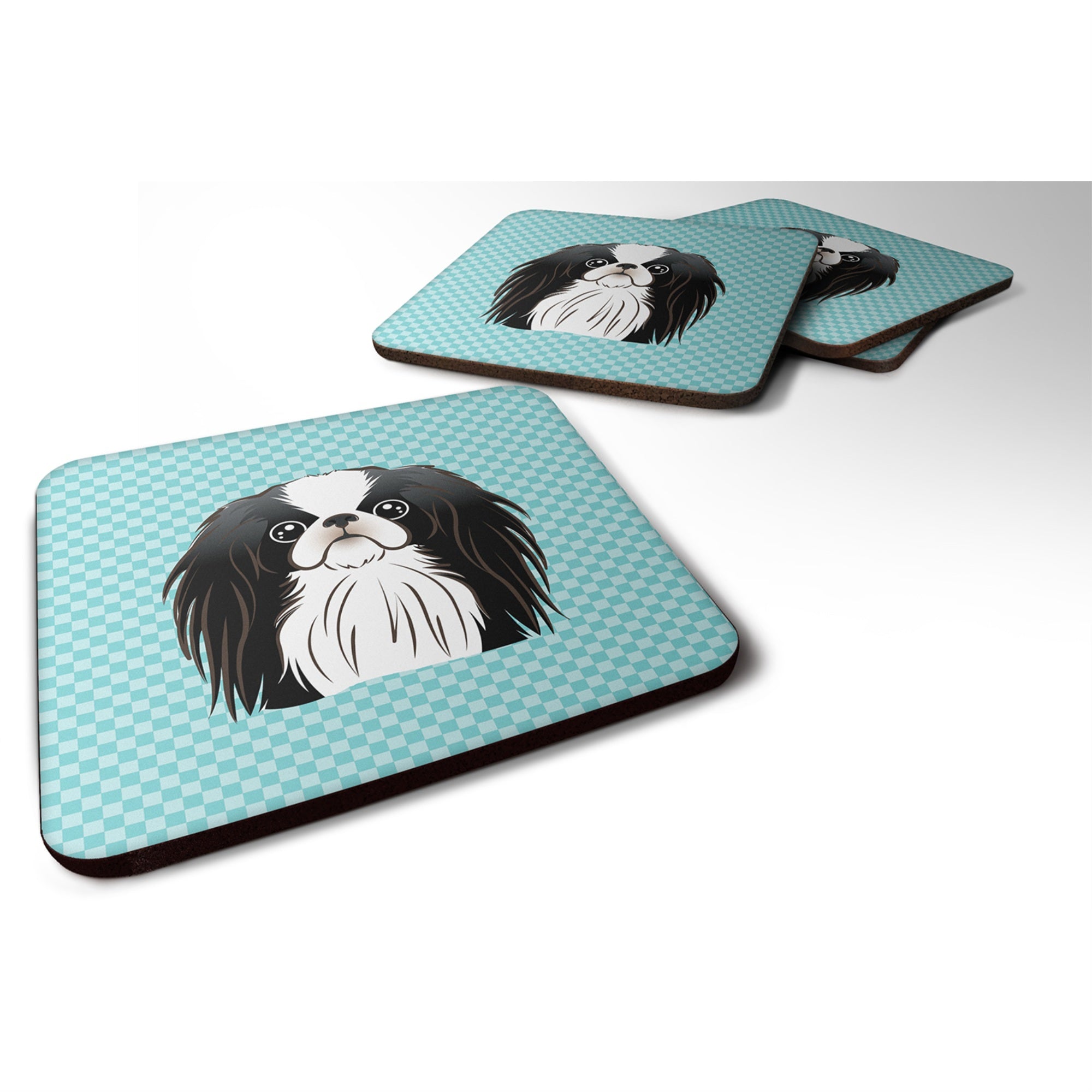 Caroline'S Treasures Bb1168Fc Checkerboard Blue Japanese Chin Foam Coaster (Set Of 4), 3.5 H X 3.5 W, Multicolor
