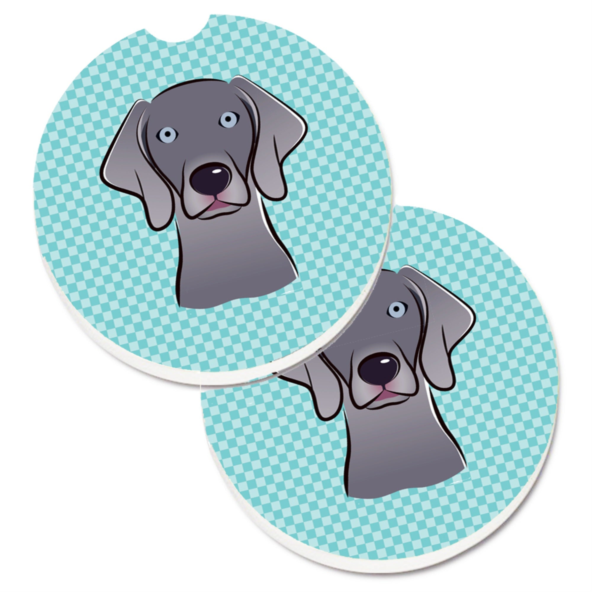 Caroline'S Treasures Checkerboard Blue Weimaraner Set Of 2 Cup Holder Car Coasters Bb1169Carc, 2.56, Multicolor
