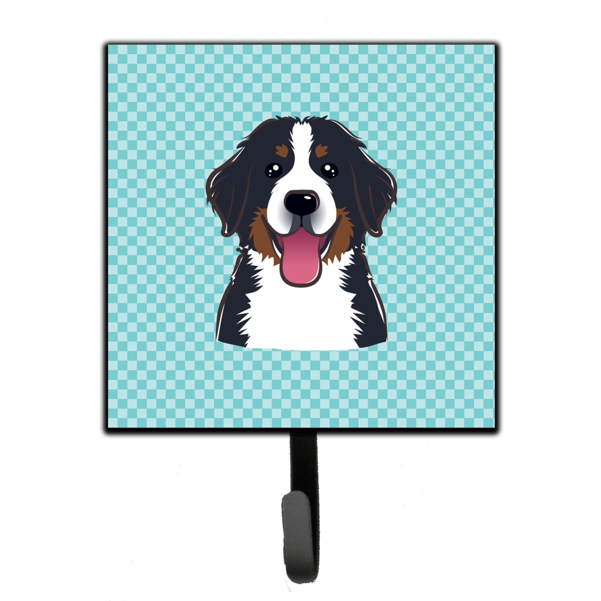 Caroline'S Treasures Bb1175Sh4 Checkerboard Blue Bernese Mountain Dog Leash Or Key Holder, Small, Multicolor