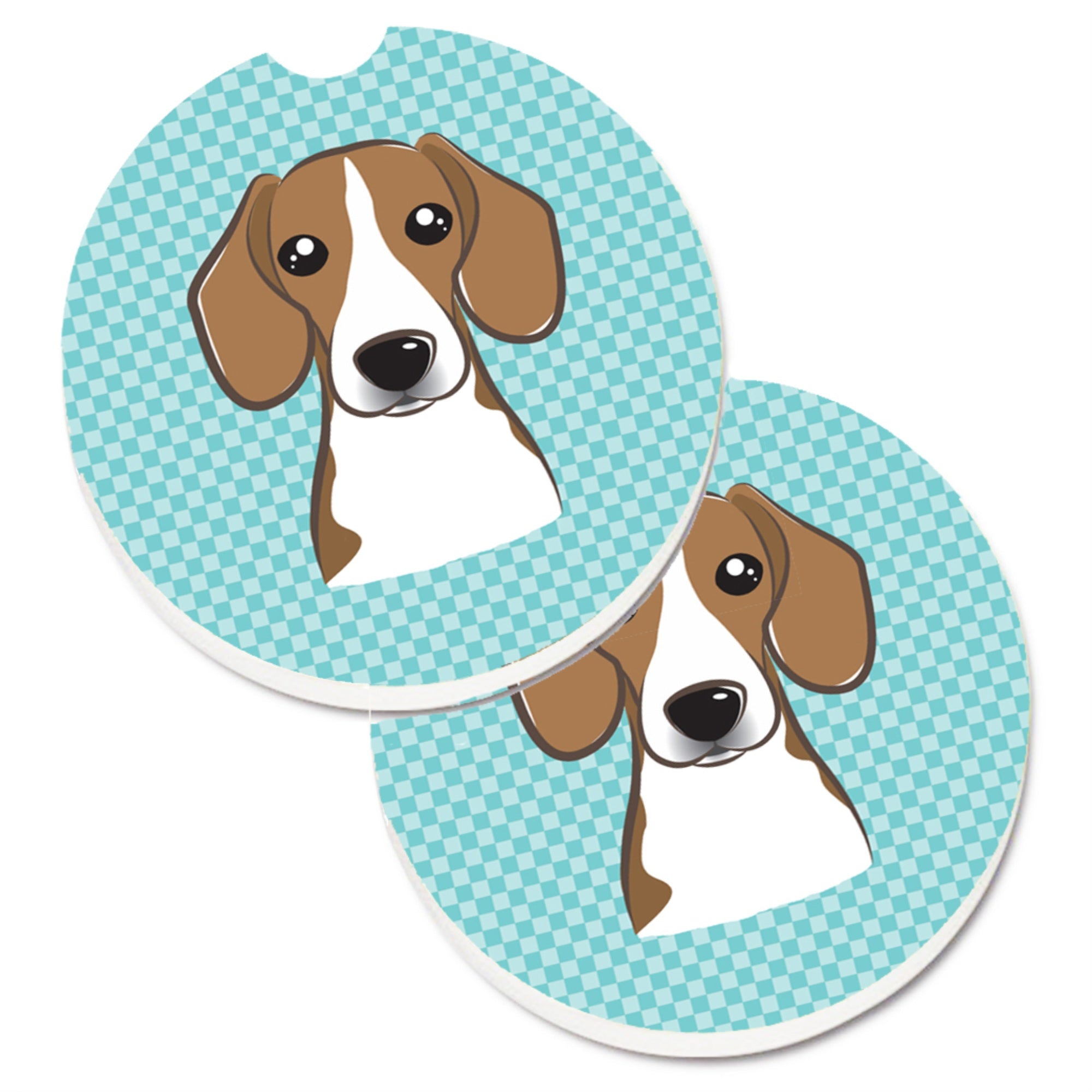Caroline'S Treasures Checkerboard Blue Beagle Set Of 2 Cup Holder Car Coasters Bb1177Carc, 2.56, Multicolor