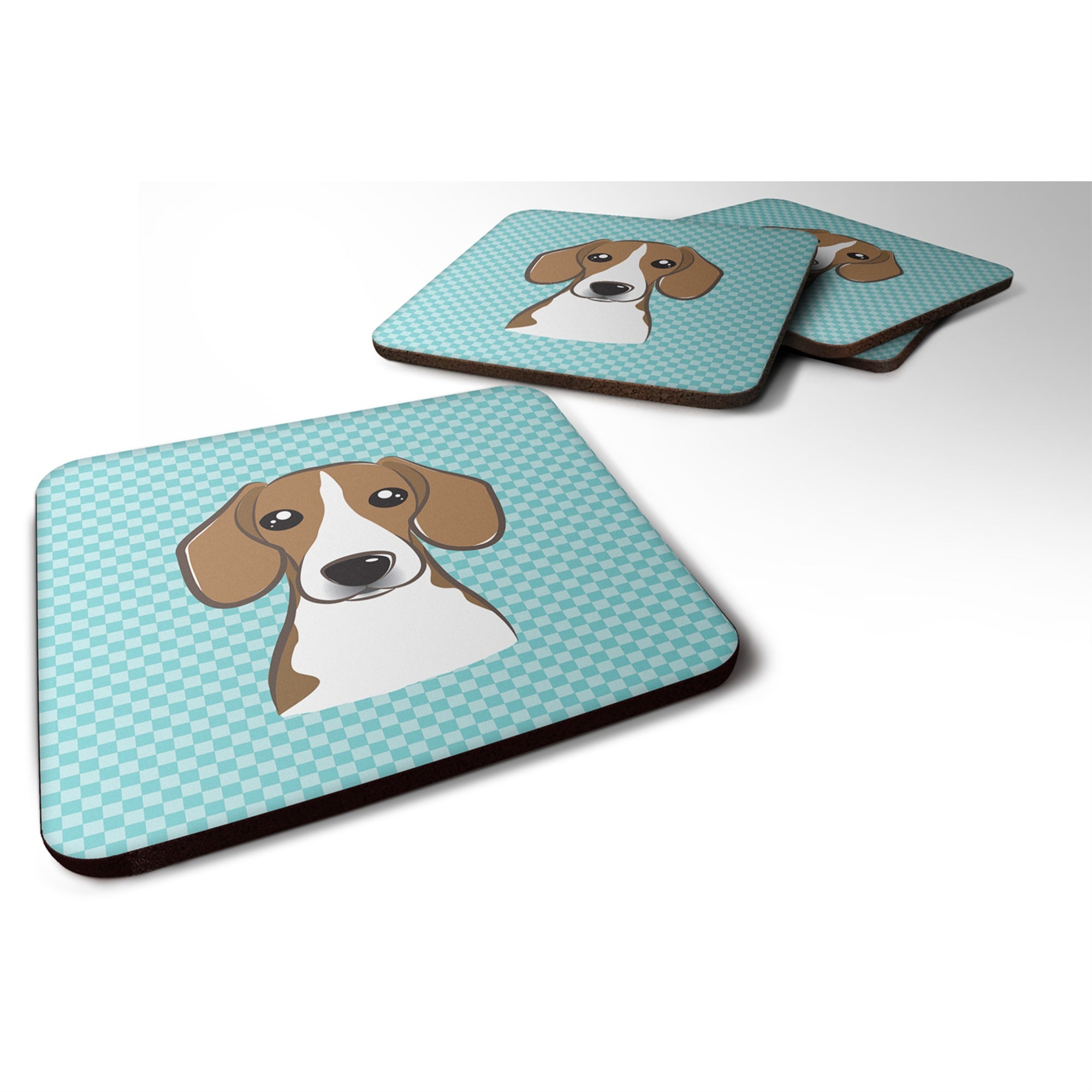 Caroline'S Treasures Bb1177Fc Checkerboard Blue Beagle Foam Coaster (Set Of 4), 3.5 H X 3.5 W, Multicolor