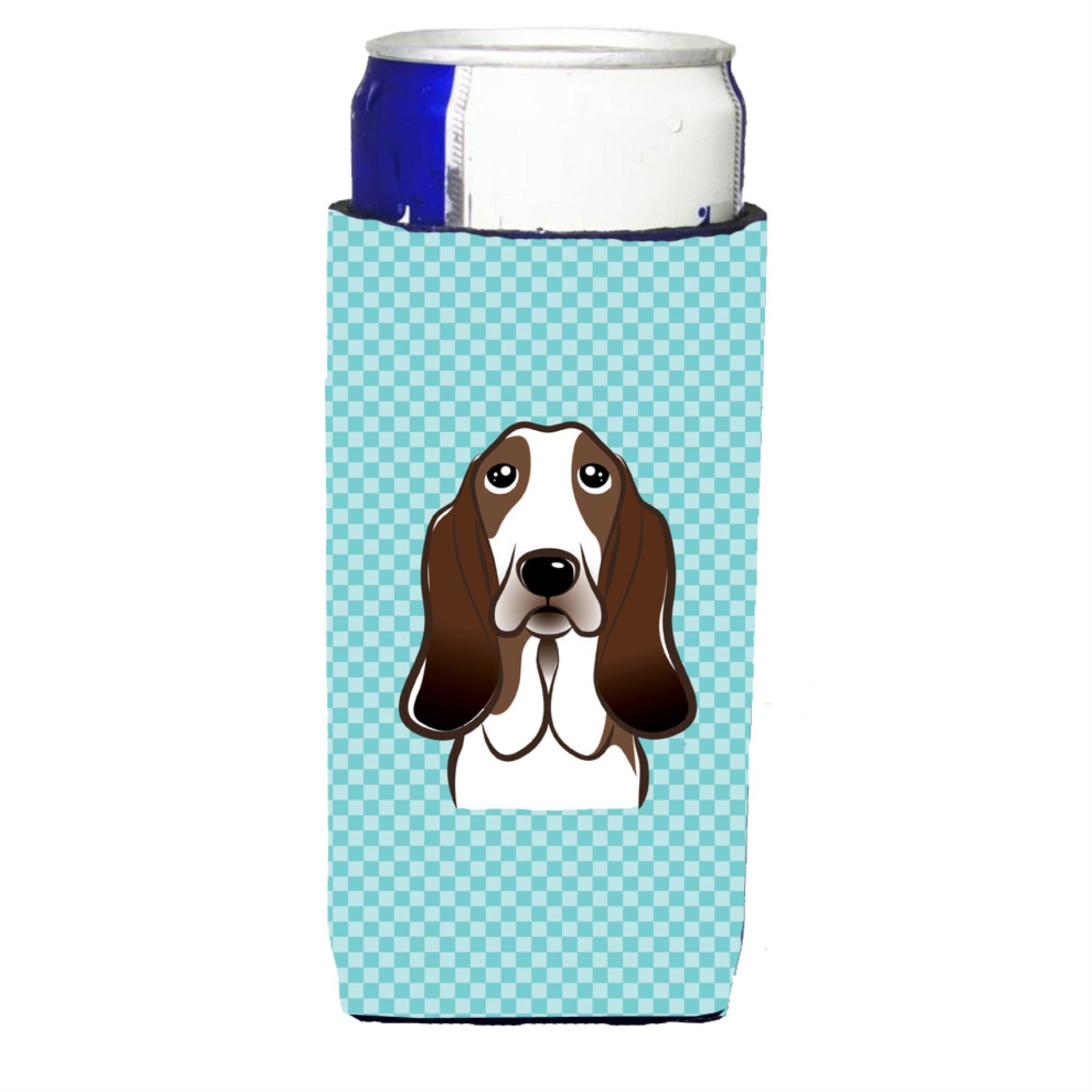 Checkerboard Blue Basset Hound Ultra Beverage Insulators For Slim Cans Bb1181Muk