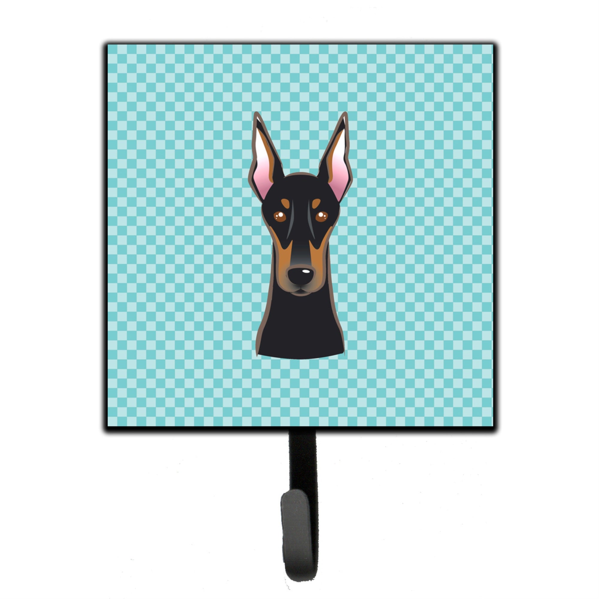 Caroline'S Treasures Bb1183Sh4 Checkerboard Blue Doberman Leash Or Key Holder, Small, Multicolor