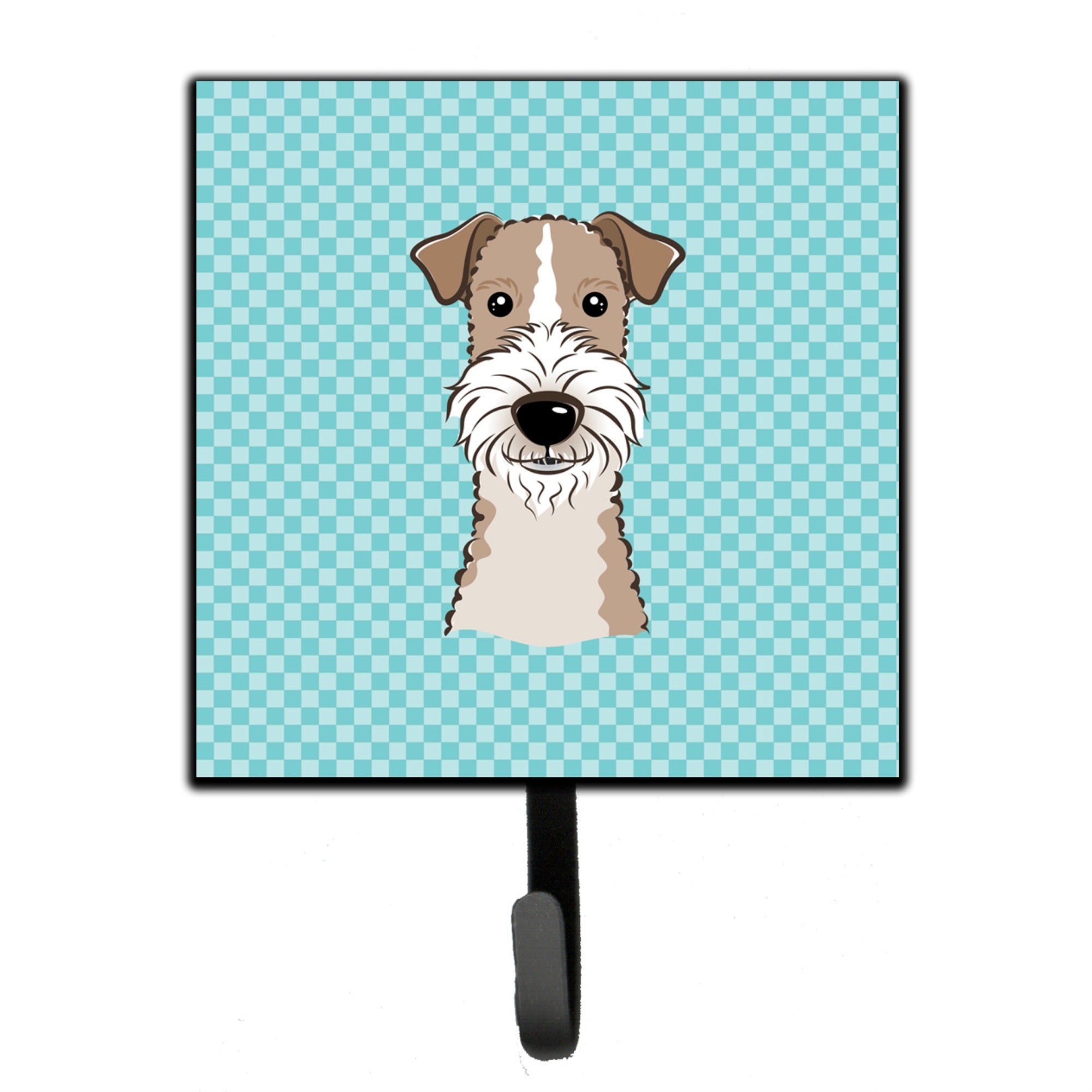 Caroline'S Treasures Bb1185Sh4 Checkerboard Blue Wire Haired Fox Terrier Leash Or Key Holder, Small, Multicolor