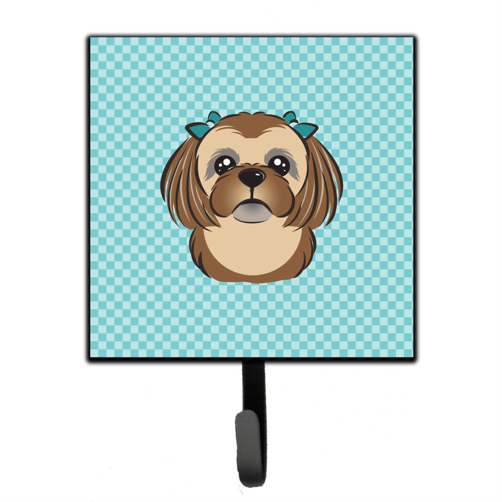 Caroline'S Treasures Bb1187Sh4 Checkerboard Blue Chocolate Brown Shih Tzu Leash Or Key Holder, Small, Multicolor