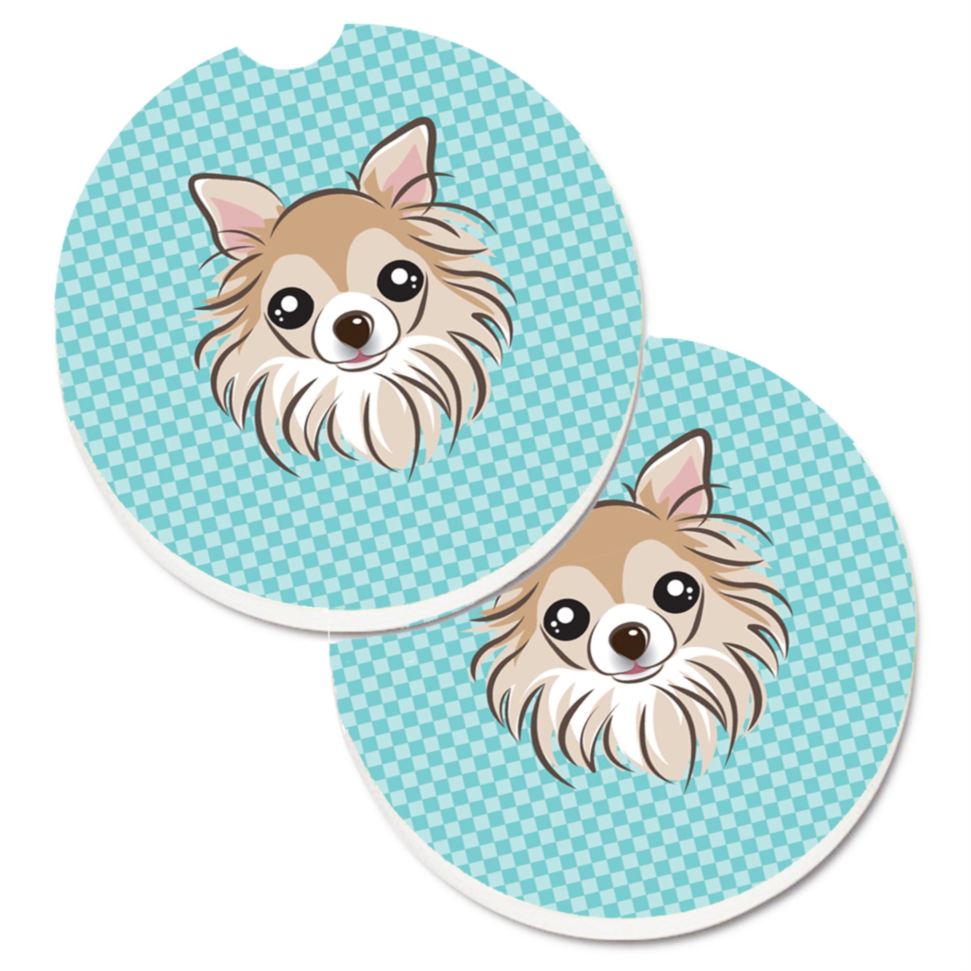 Caroline'S Treasures Checkerboard Blue Chihuahua Set Of 2 Cup Holder Car Coasters Bb1189Carc, 2.56, Multicolor
