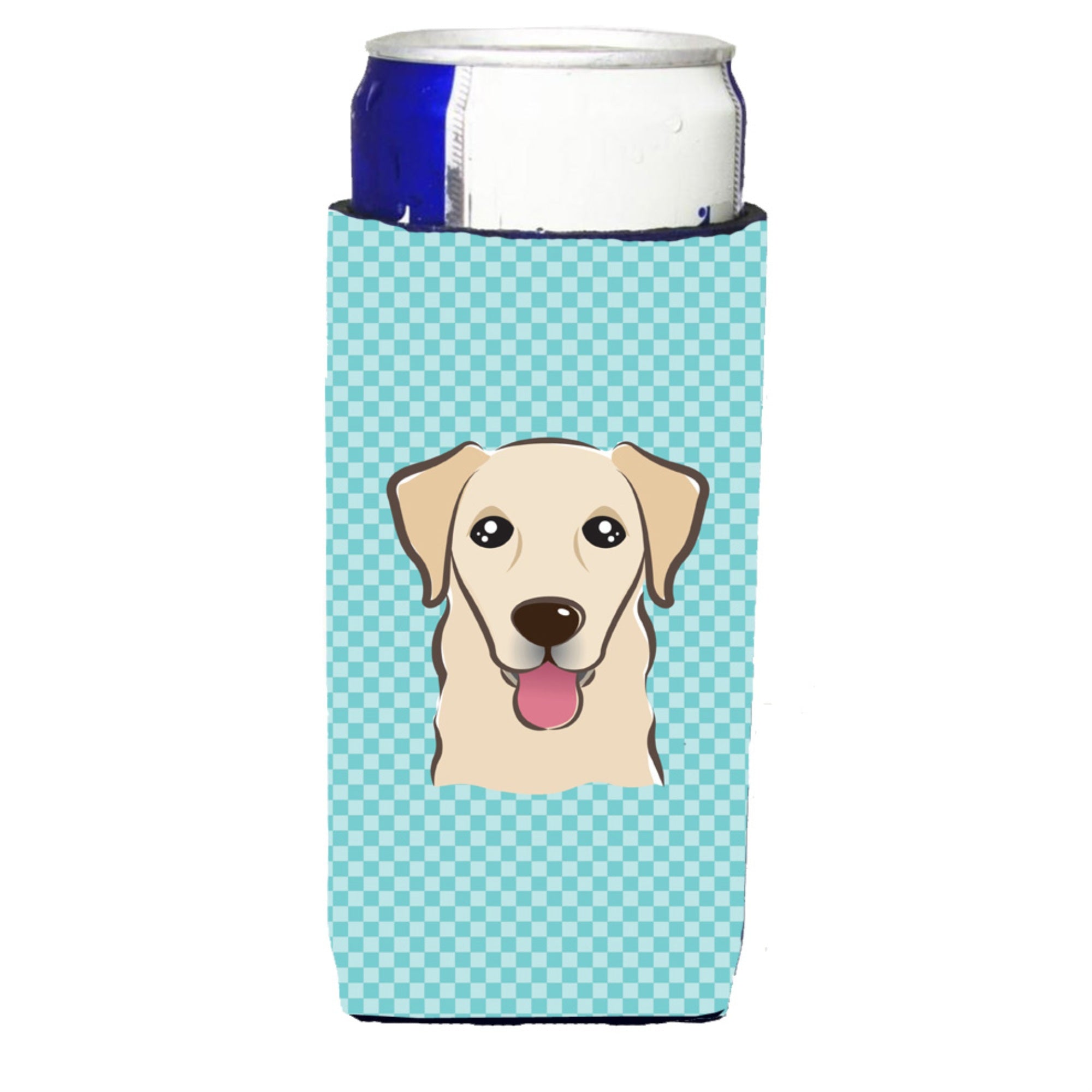 Checkerboard Blue Golden Retriever Ultra Beverage Insulators For Slim Cans