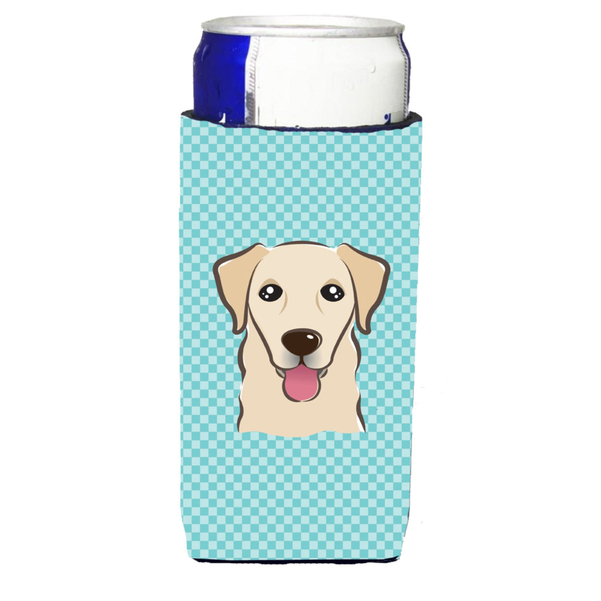 Checkerboard Blue Golden Retriever Ultra Beverage Insulators For Slim Cans