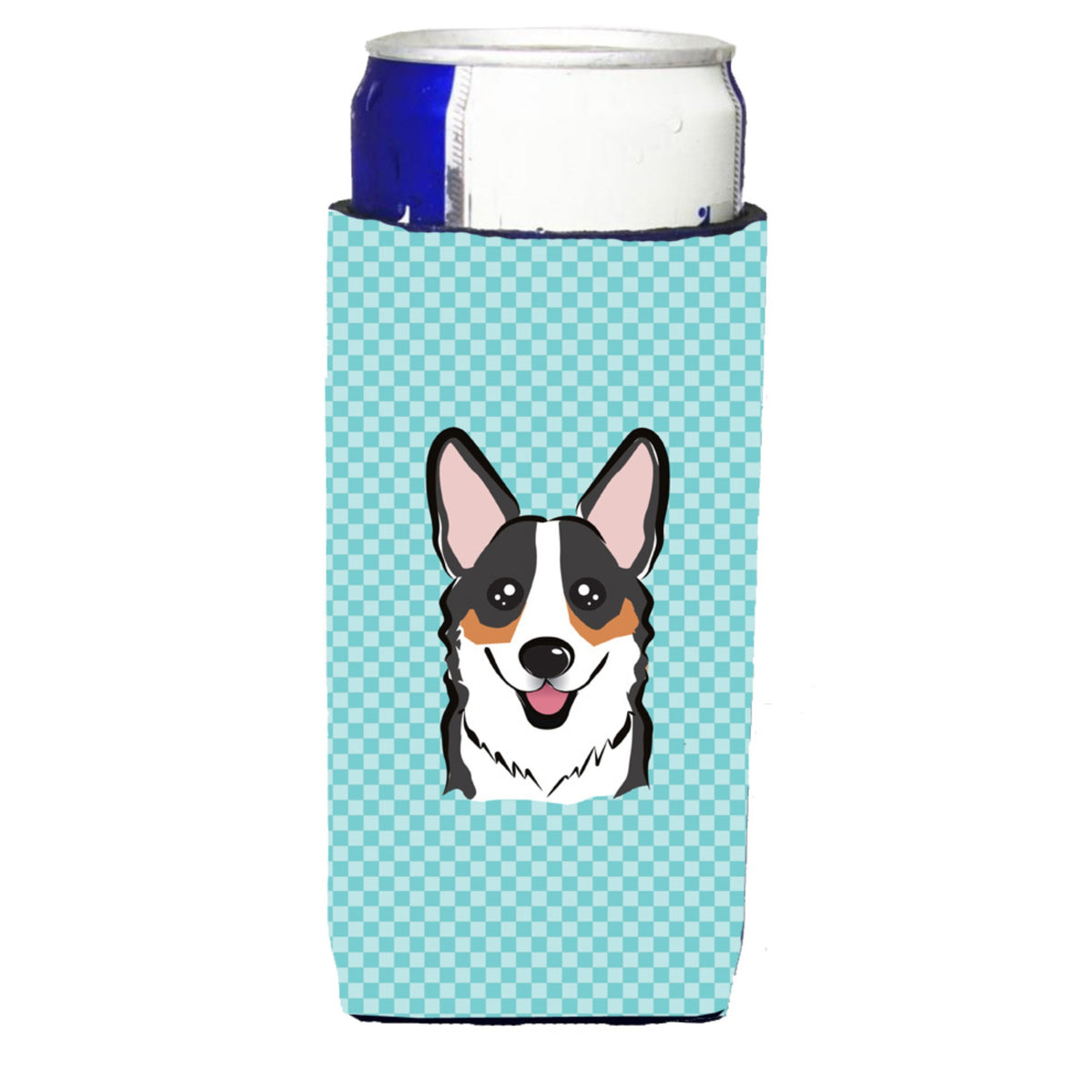 Checkerboard Blue Corgi Ultra Beverage Insulators For Slim Cans Bb1193Muk