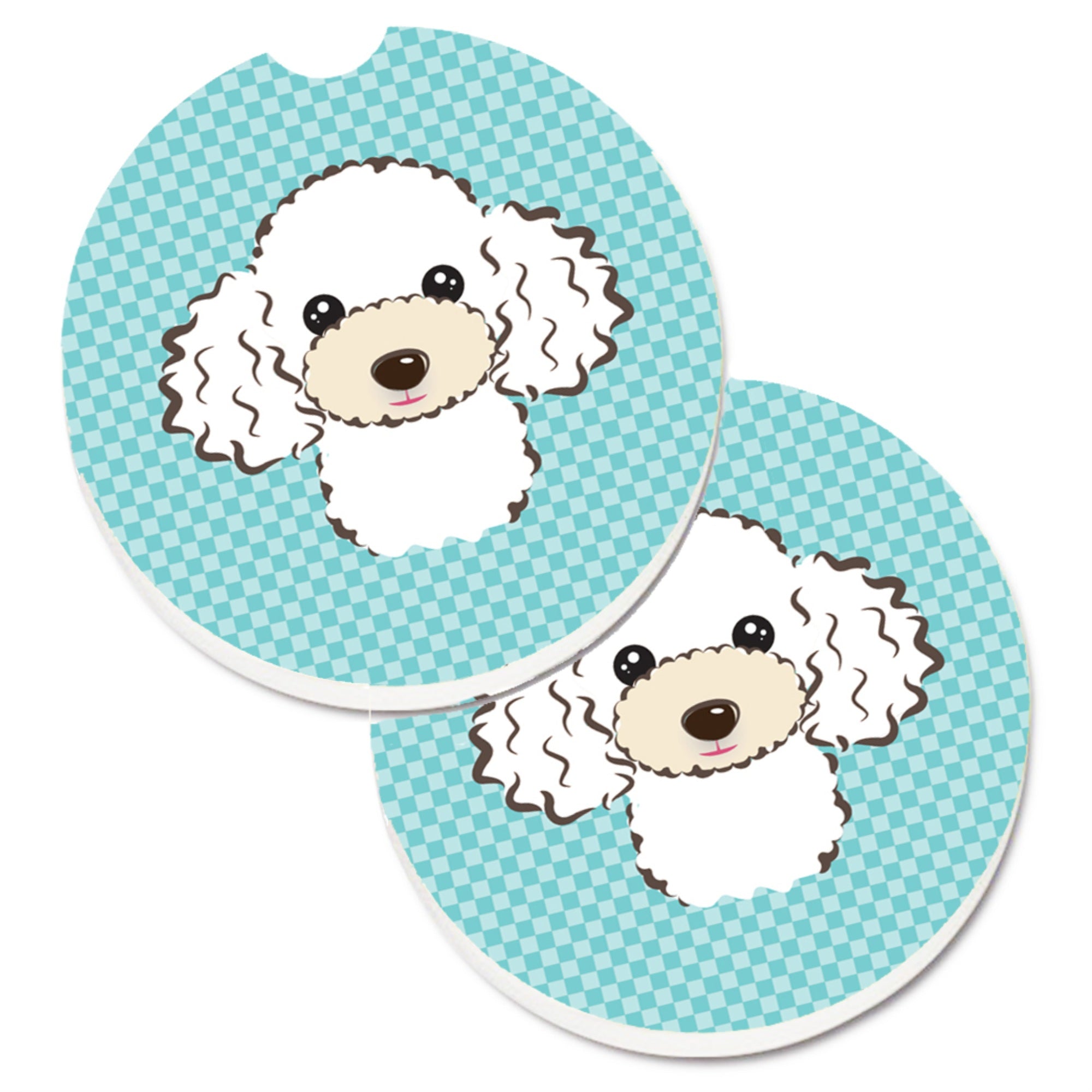 Caroline'S Treasures Checkerboard Blue White Poodle Set Of 2 Cup Holder Car Coasters Bb1195Carc, 2.56, Multicolor