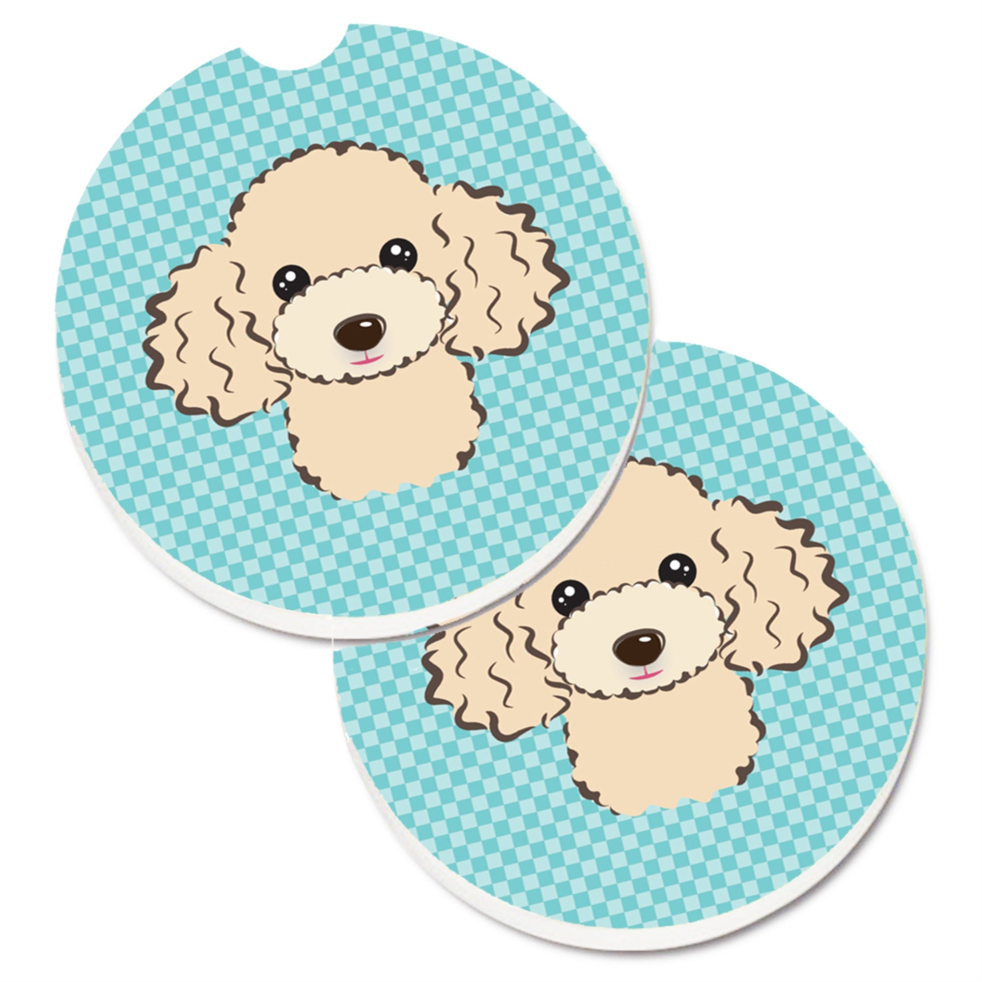 Caroline'S Treasures Checkerboard Blue Buff Poodle Set Of 2 Cup Holder Car Coasters Bb1196Carc, 2.56, Multicolor