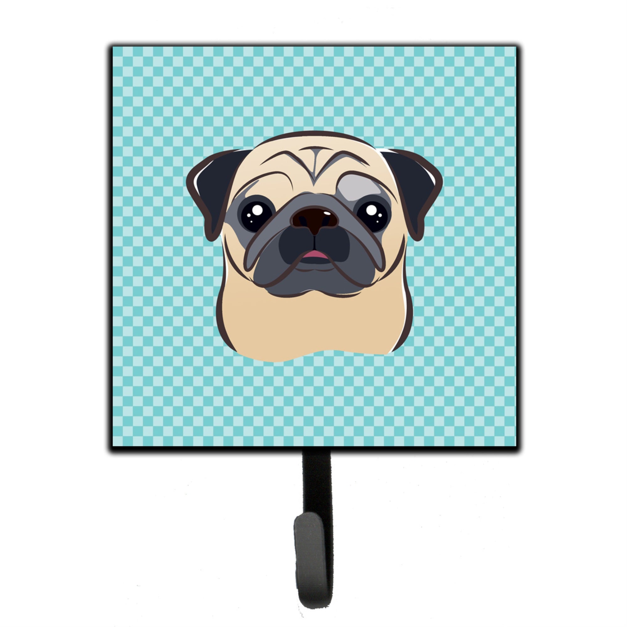 Caroline'S Treasures Bb1200Sh4 Checkerboard Blue Fawn Pug Leash Or Key Holder, Small, Multicolor