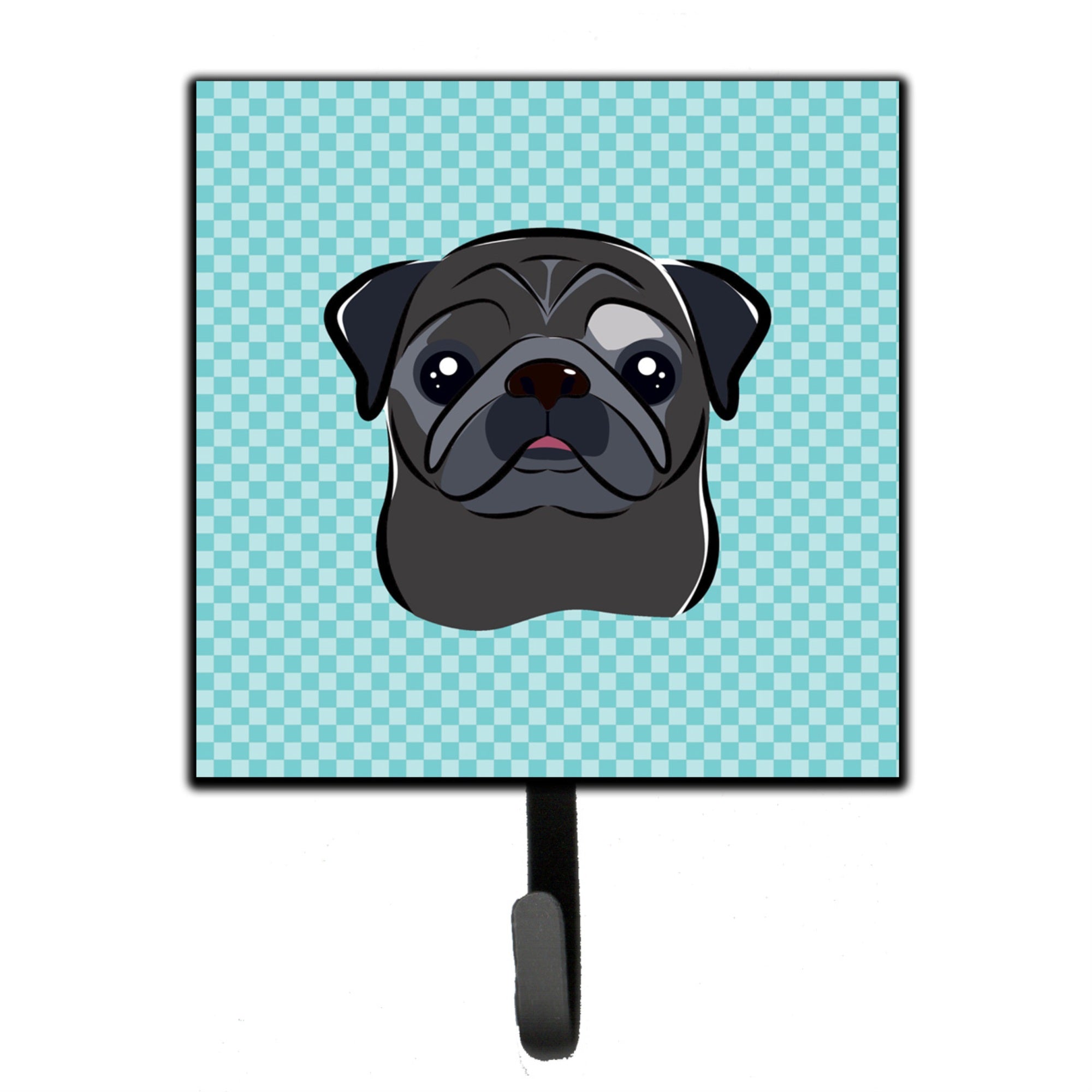 Caroline'S Treasures Bb1201Sh4 Checkerboard Blue Black Pug Leash Or Key Holder, Small, Multicolor