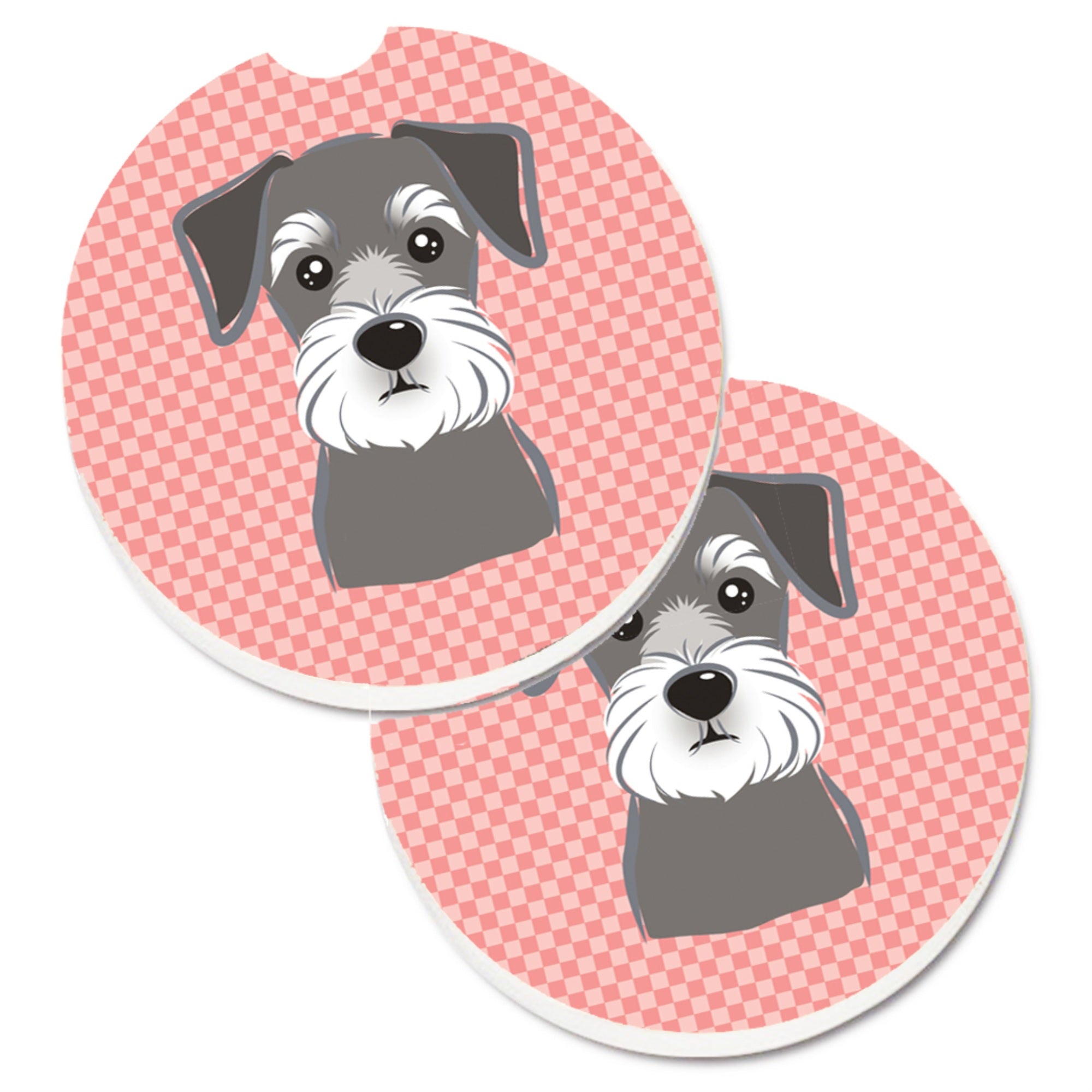Caroline'S Treasures Checkerboard Pink Schnauzer Set Of 2 Cup Holder Car Coasters Bb1206Carc, 2.56, Multicolor
