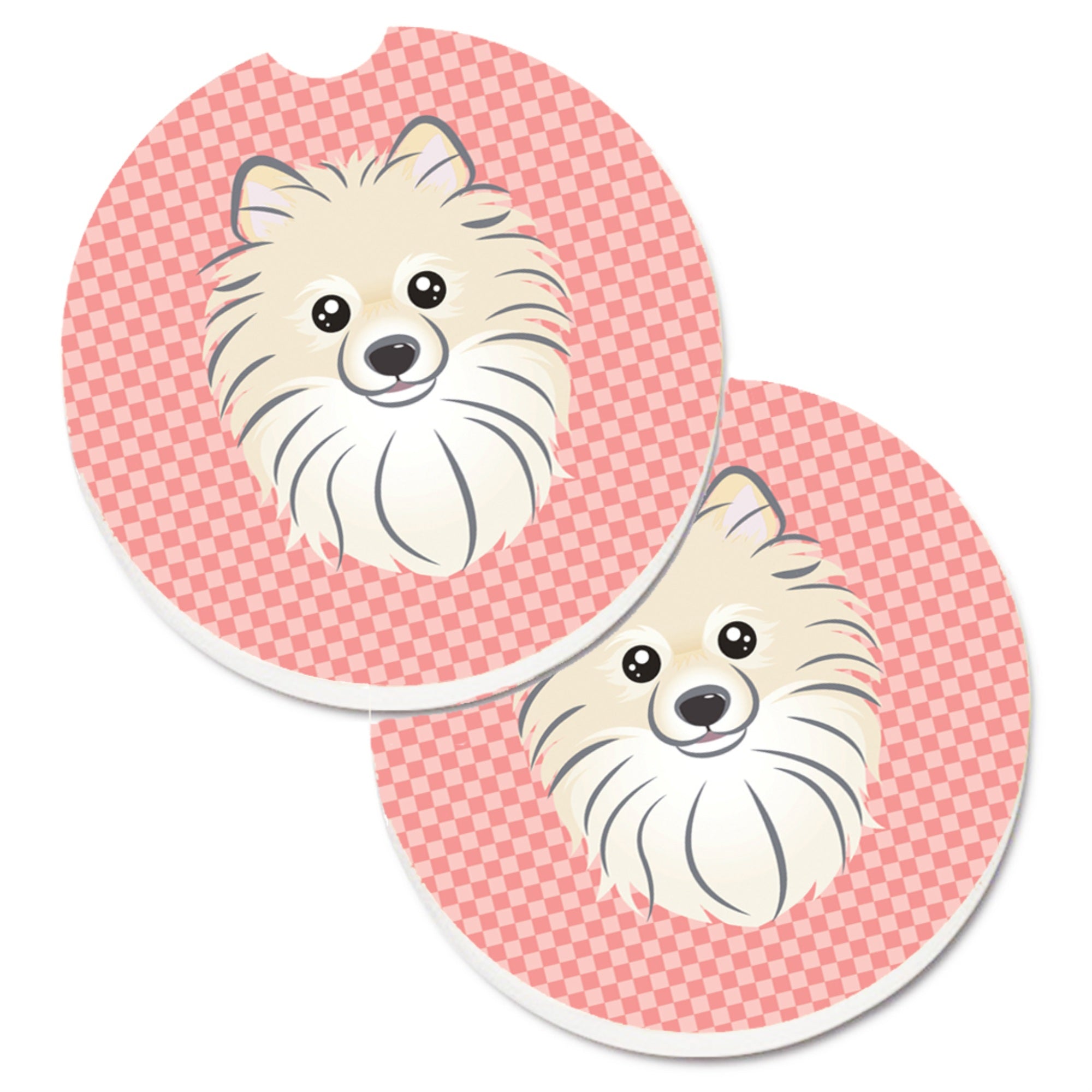 Caroline'S Treasures Checkerboard Pink Pomeranian Set Of 2 Cup Holder Car Coasters Bb1207Carc, 2.56, Multicolor