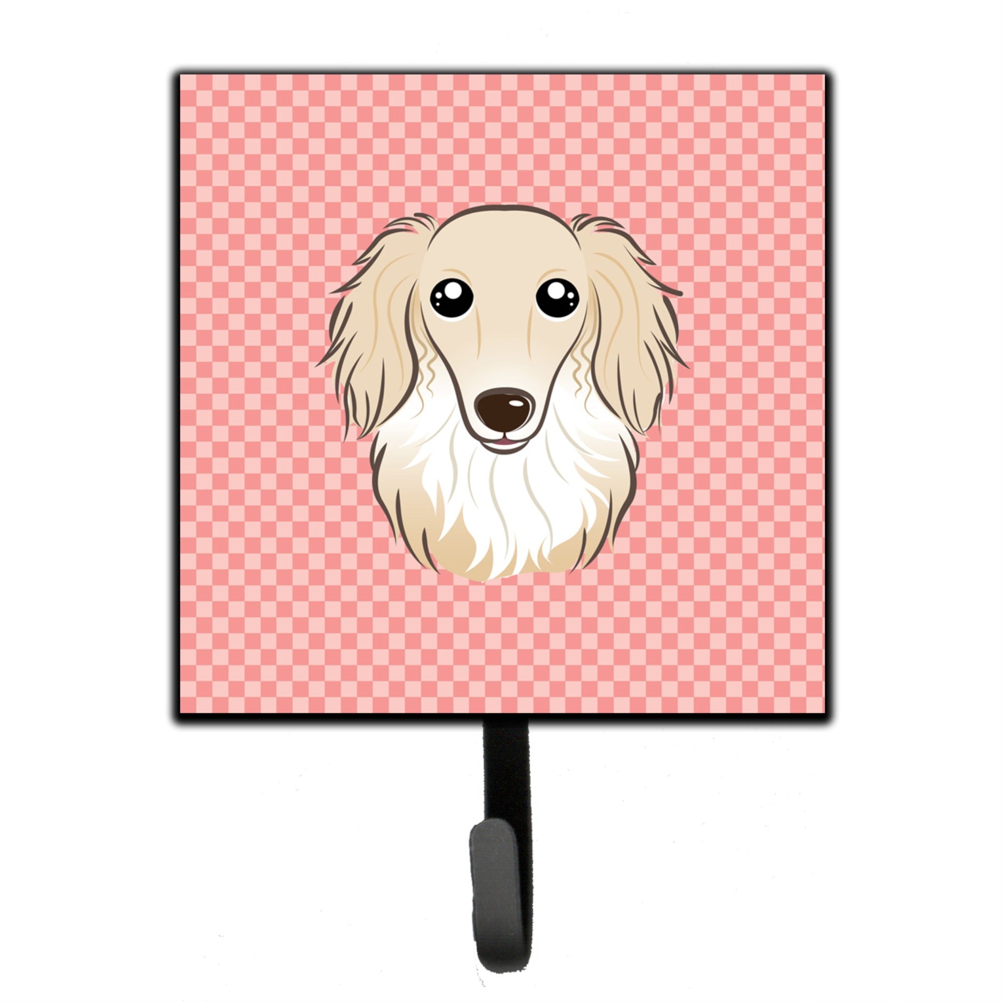 Caroline'S Treasures Bb1212Sh4 Checkerboard Pink Longhair Creme Dachshund Leash Or Key Holder, Small, Multicolor