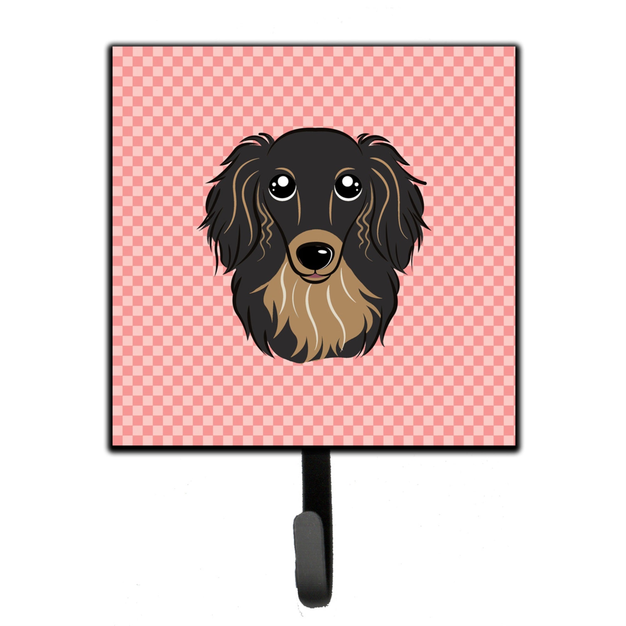 Caroline'S Treasures Bb1213Sh4 Checkerboard Pink Longhair Black And Tan Dachshund Leash Or Key Holder, Small, Multicolor