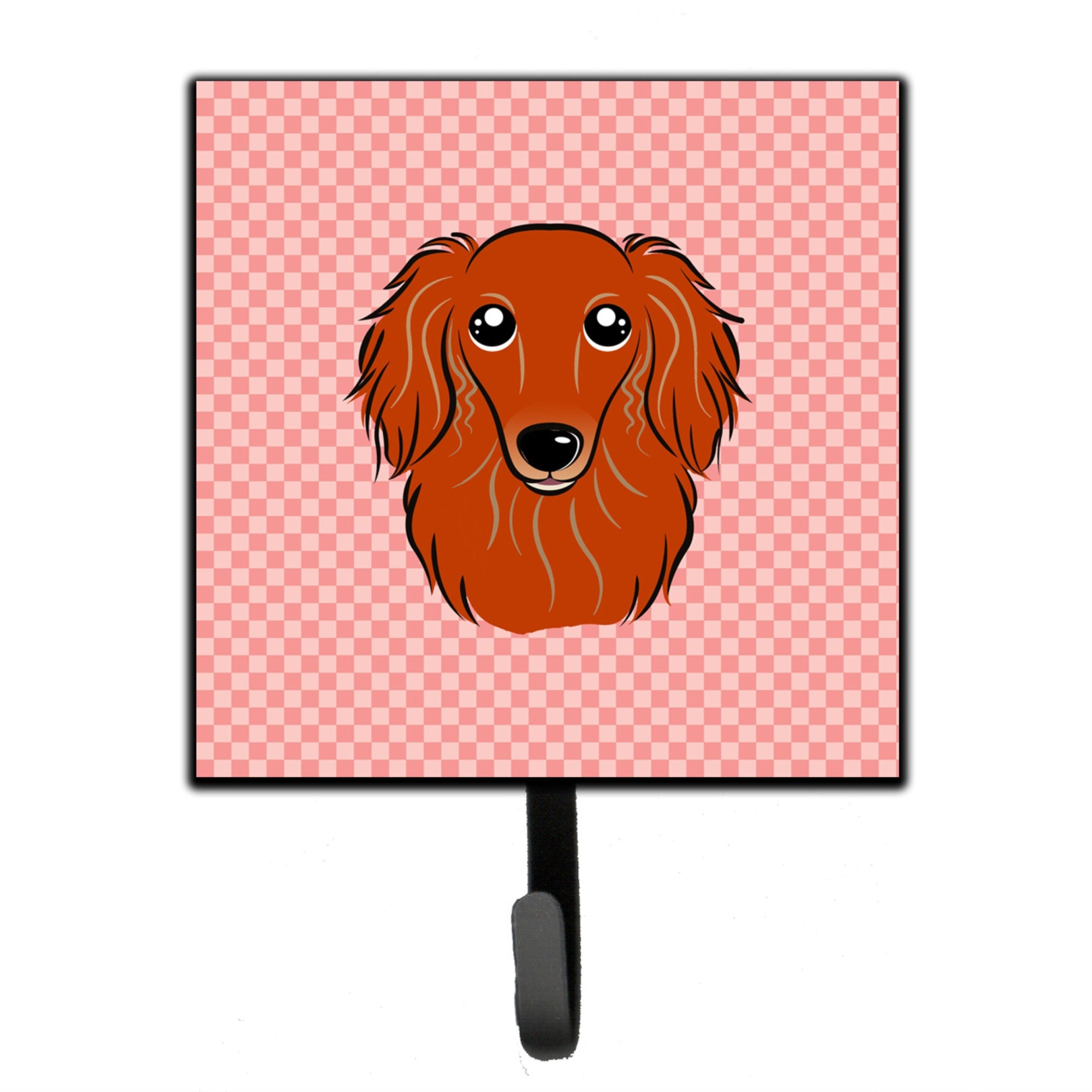 Caroline'S Treasures Bb1214Sh4 Checkerboard Pink Longhair Red Dachshund Leash Or Key Holder, Small, Multicolor