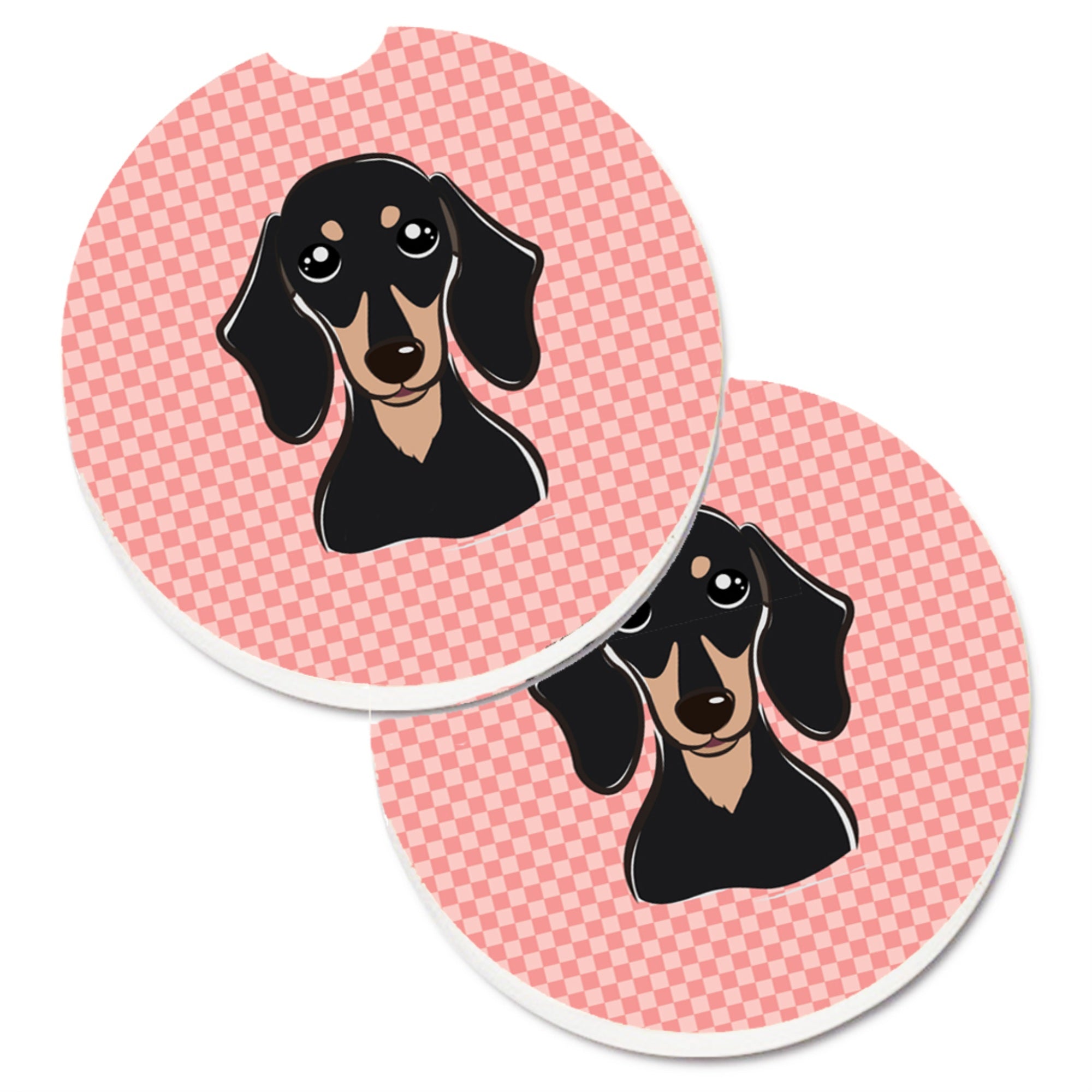 Caroline'S Treasures Checkerboard Pink Smooth Black & Tan Dachshund Set Of 2 Cup Holder Car Coasters Bb1215Carc, 2.56, Multico