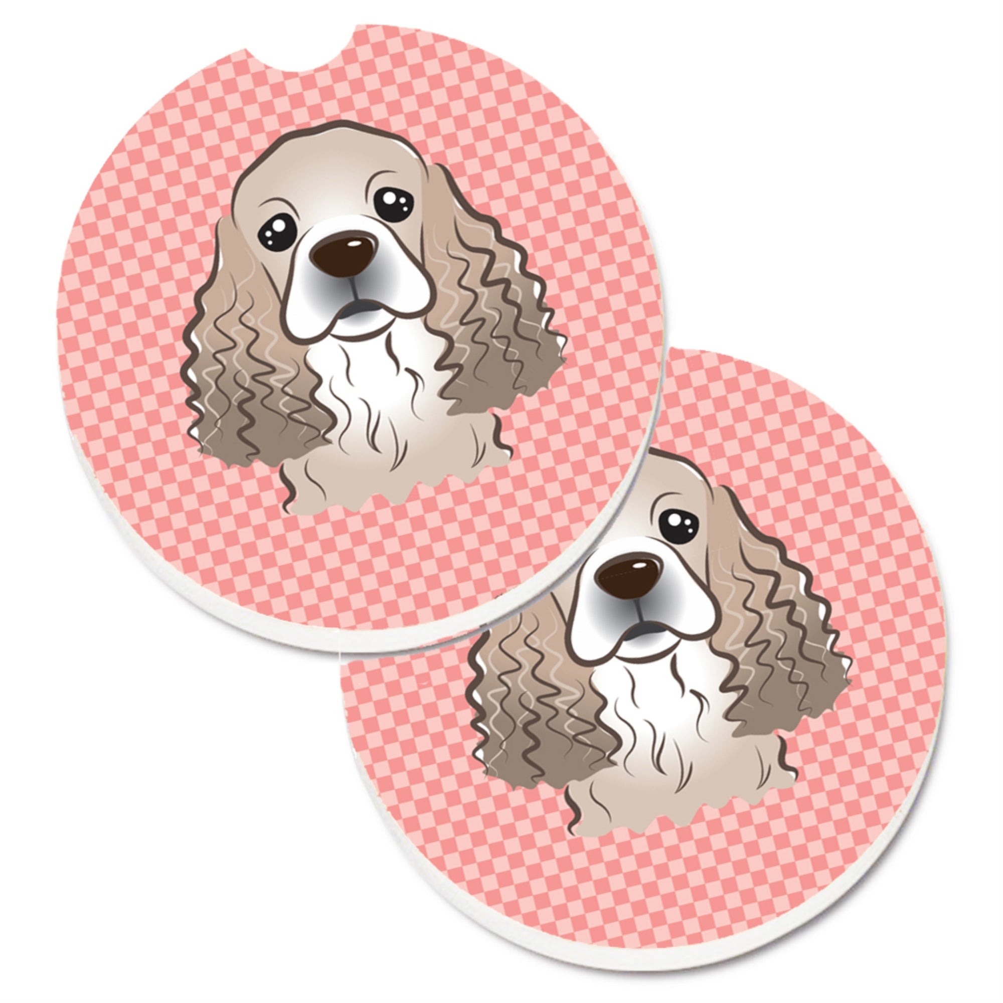 Caroline'S Treasures Checkerboard Pink Cocker Spaniel Set Of 2 Cup Holder Car Coasters Bb1216Carc, 2.56, Multicolor