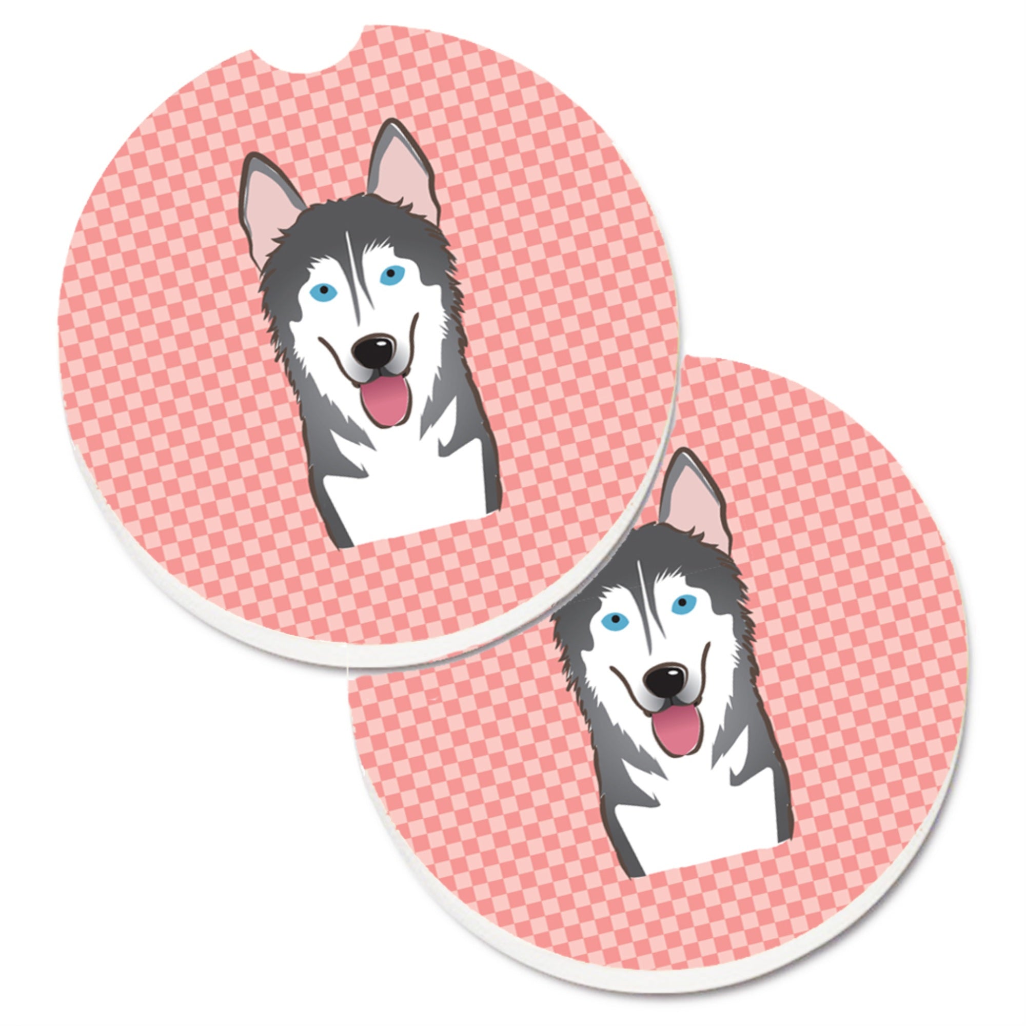 Caroline'S Treasures Checkerboard Pink Alaskan Malamute Set Of 2 Cup Holder Car Coasters Bb1218Carc, 2.56, Multicolor