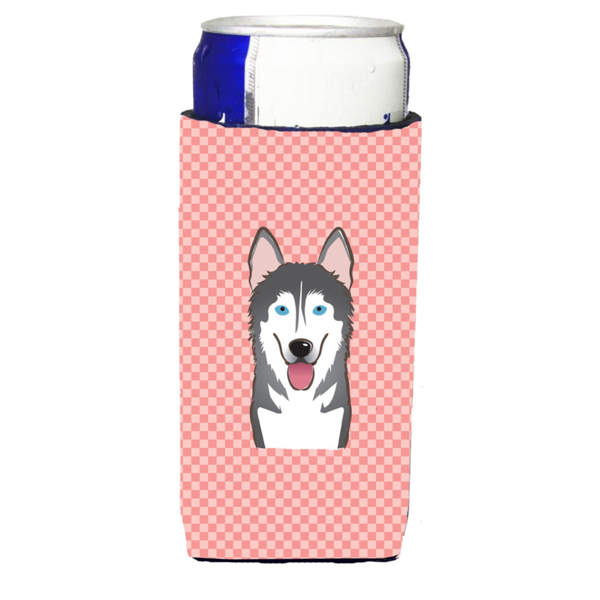 Checkerboard Pink Alaskan Malamute Ultra Beverage Insulators For Slim Cans