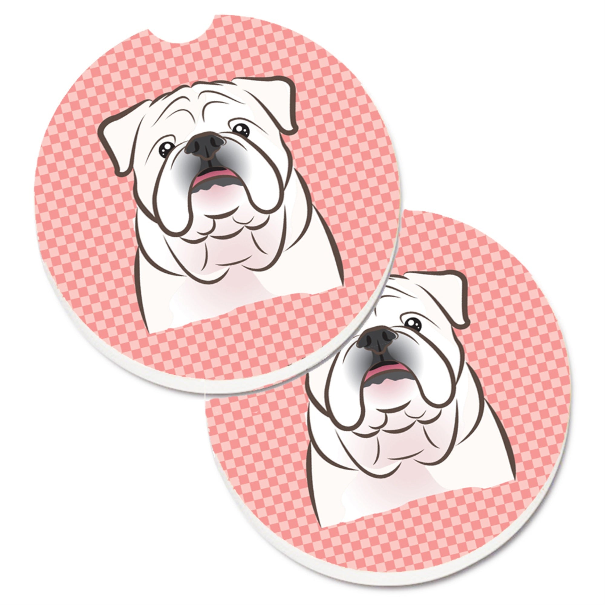 Caroline'S Treasures Checkerboard Pink White English Bulldog Set Of 2 Cup Holder Car Coasters Bb1220Carc, 2.56, Multicolor