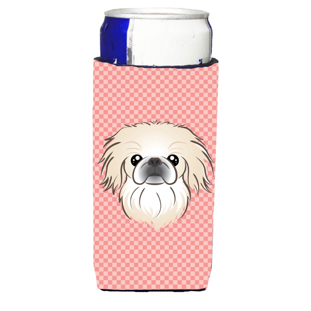 Checkerboard Pink Pekingese Ultra Beverage Insulators For Slim Cans Bb1221Muk