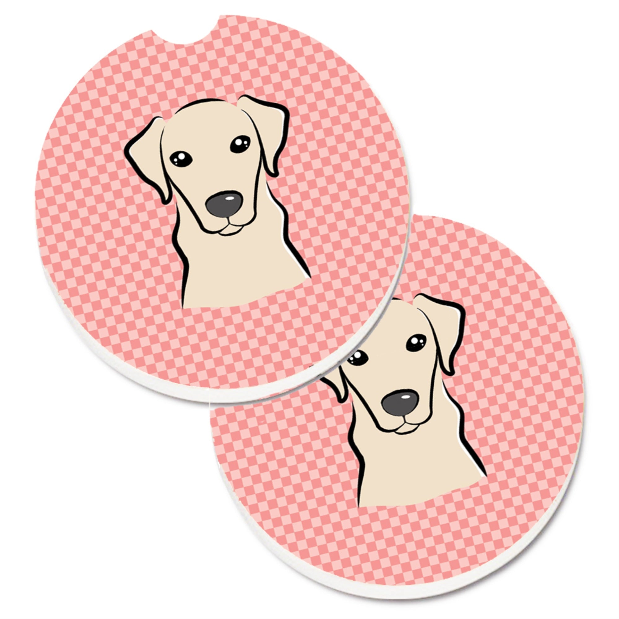 Caroline'S Treasures Checkerboard Pink Yellow Labrador Set Of 2 Cup Holder Car Coasters Bb1222Carc, 2.56, Multicolor