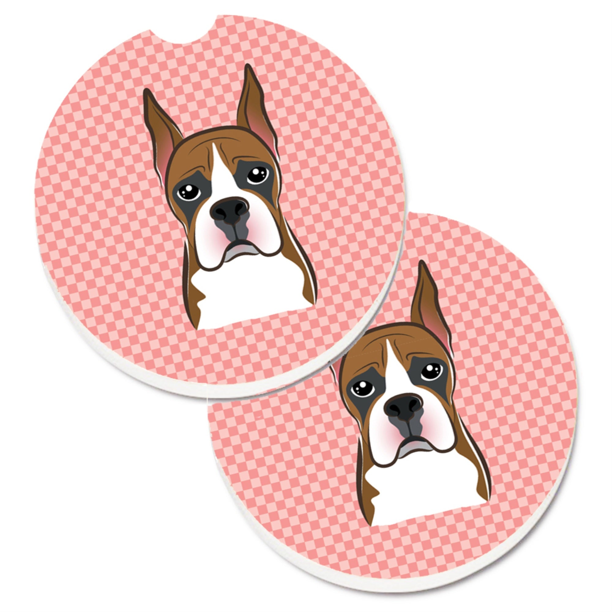 Caroline'S Treasures Checkerboard Pink Boxer Set Of 2 Cup Holder Car Coasters Bb1223Carc, 2.56, Multicolor
