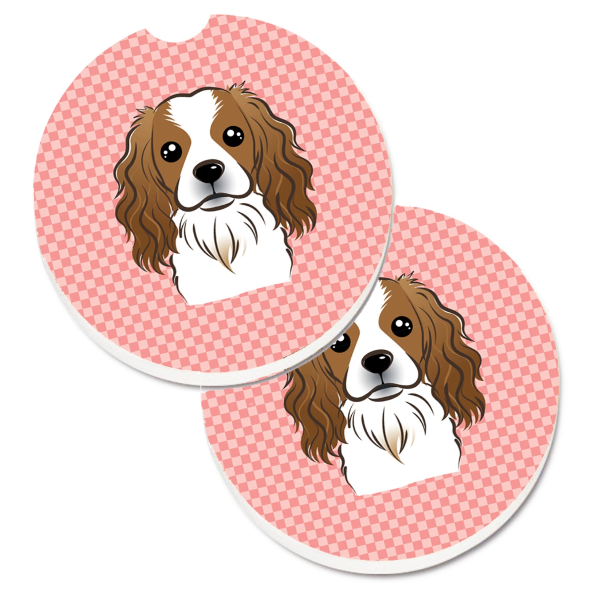 Caroline'S Treasures Checkerboard Pink Cavalier Spaniel Set Of 2 Cup Holder Car Coasters Bb1224Carc, 2.56, Multicolor
