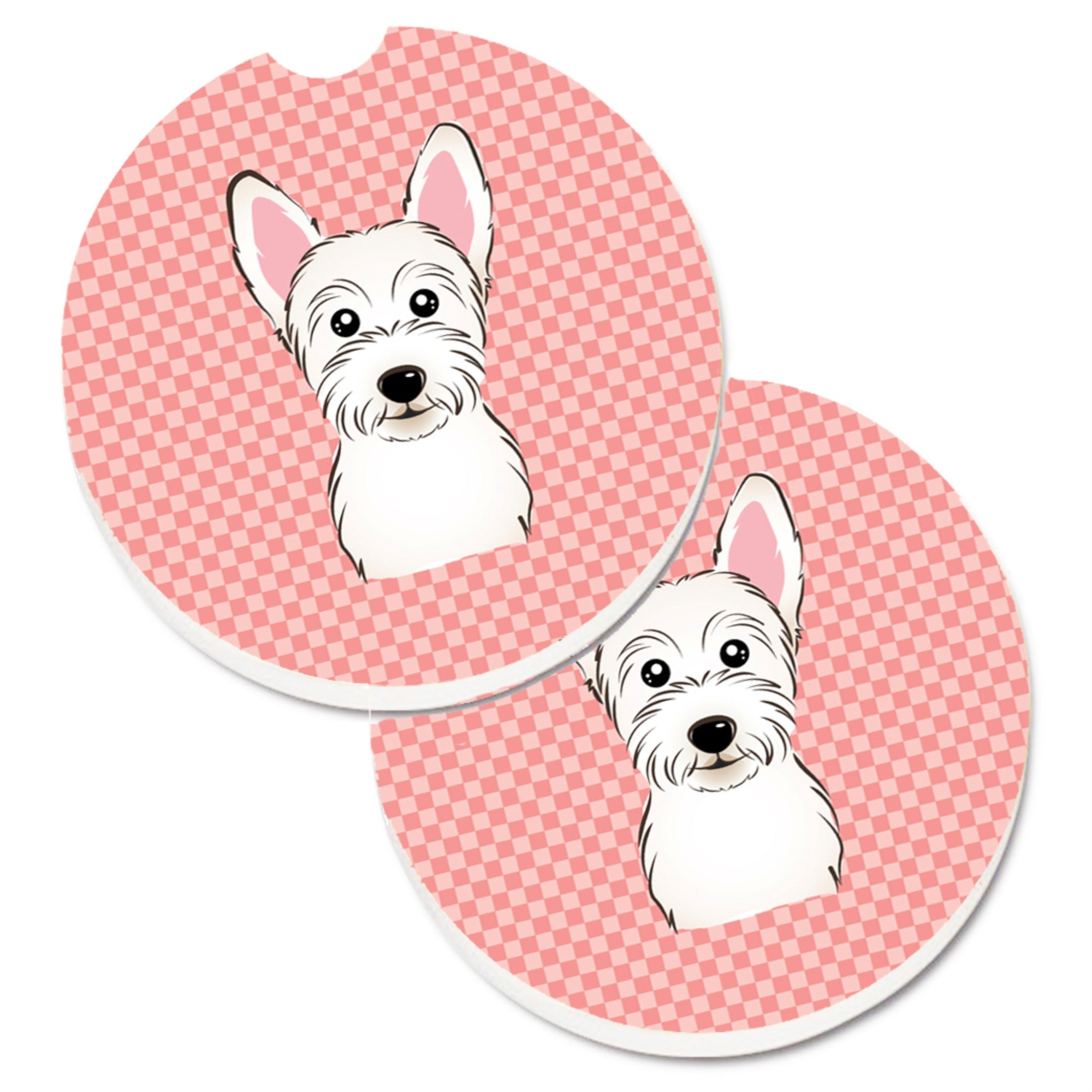 Caroline'S Treasures Checkerboard Pink Westie Set Of 2 Cup Holder Car Coasters Bb1226Carc, 2.56, Multicolor